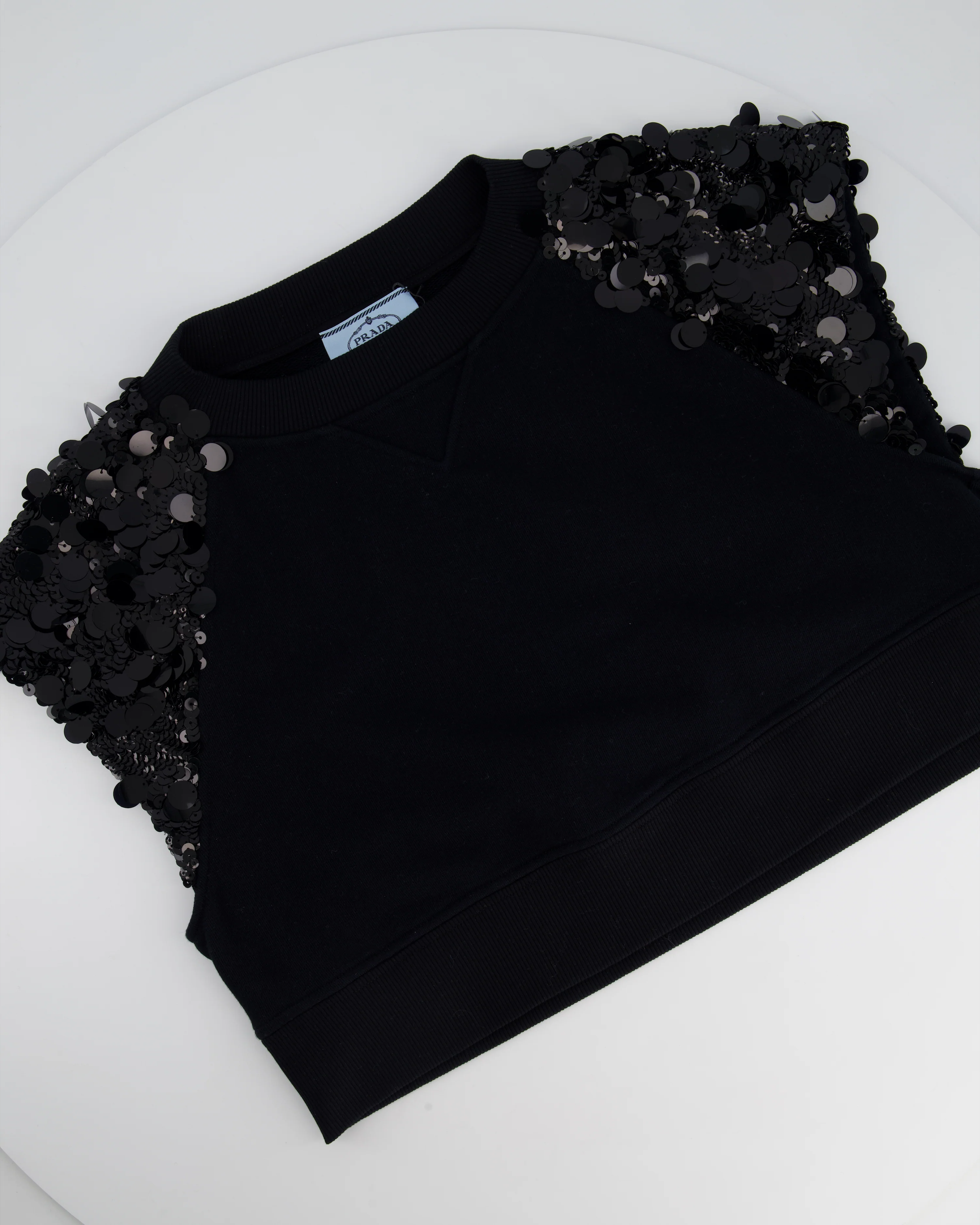 Prada Black Cotton Shorts and Crop Top Set With Sequin Embellishment Detail Size Small (UK 8) - Image 8