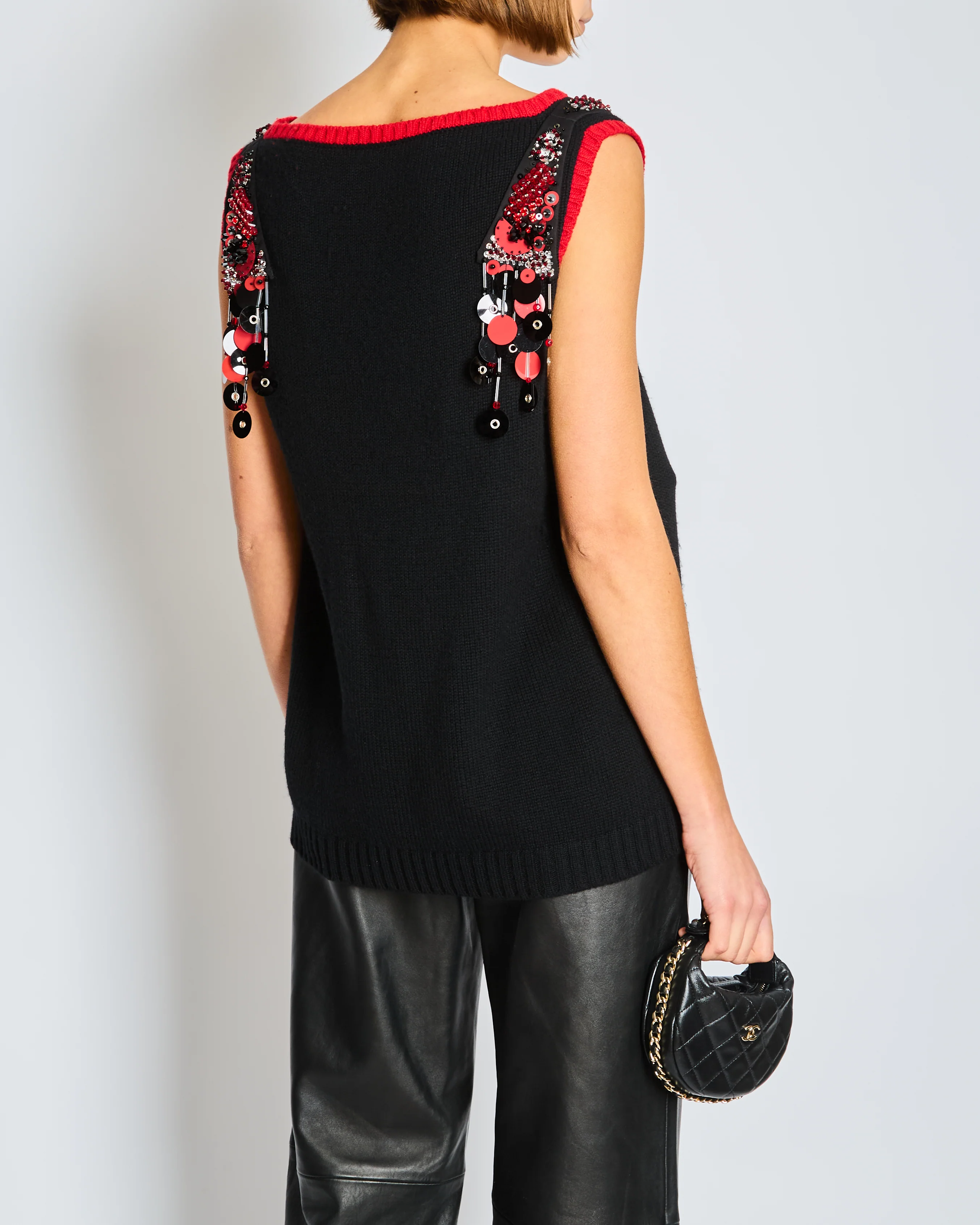 Prada Navy Knit Vest Top with Red Trim and Sequin Embellishments Size IT 44 (UK 12) - Image 3