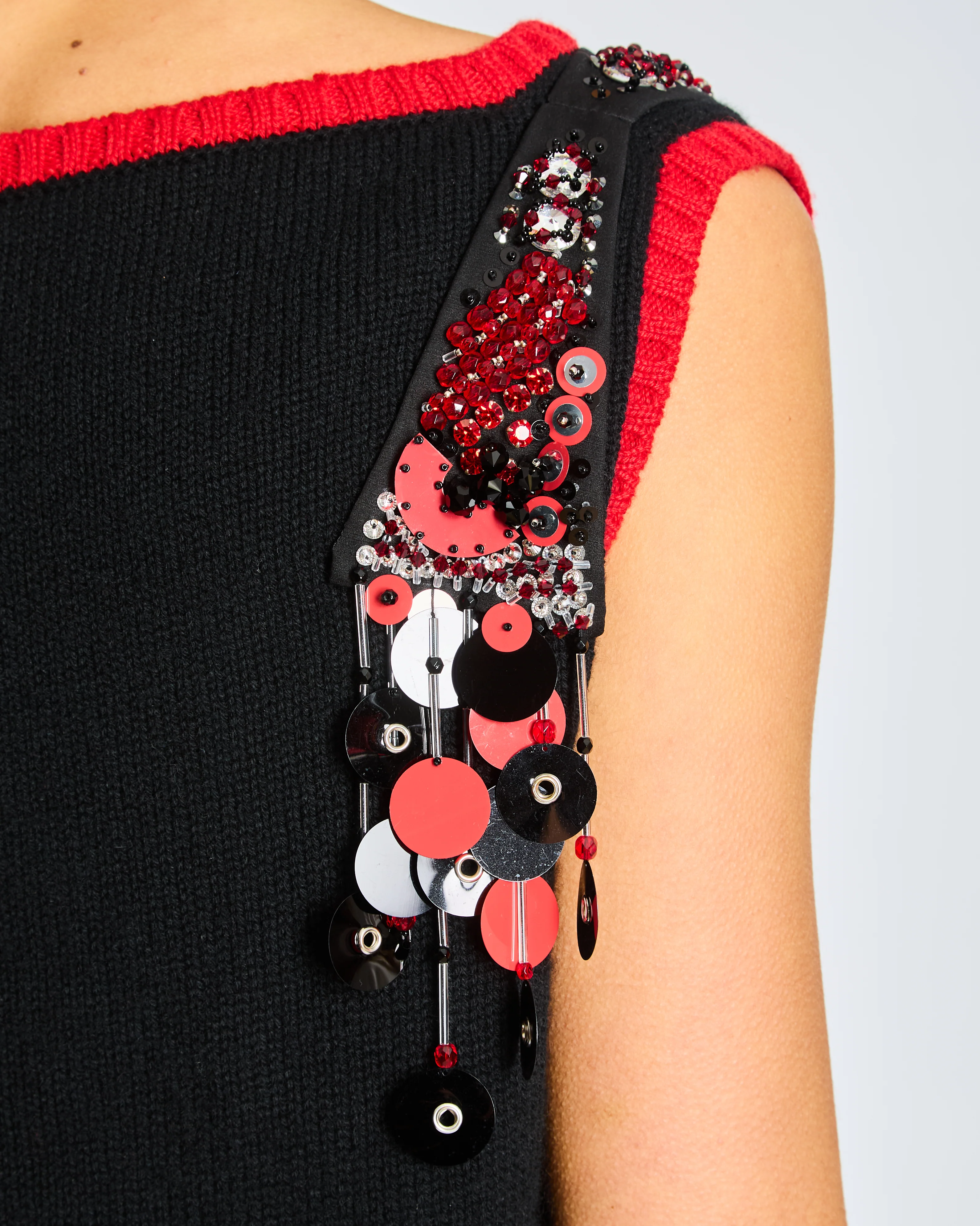 Prada Navy Knit Vest Top with Red Trim and Sequin Embellishments Size IT 44 (UK 12) - Image 4