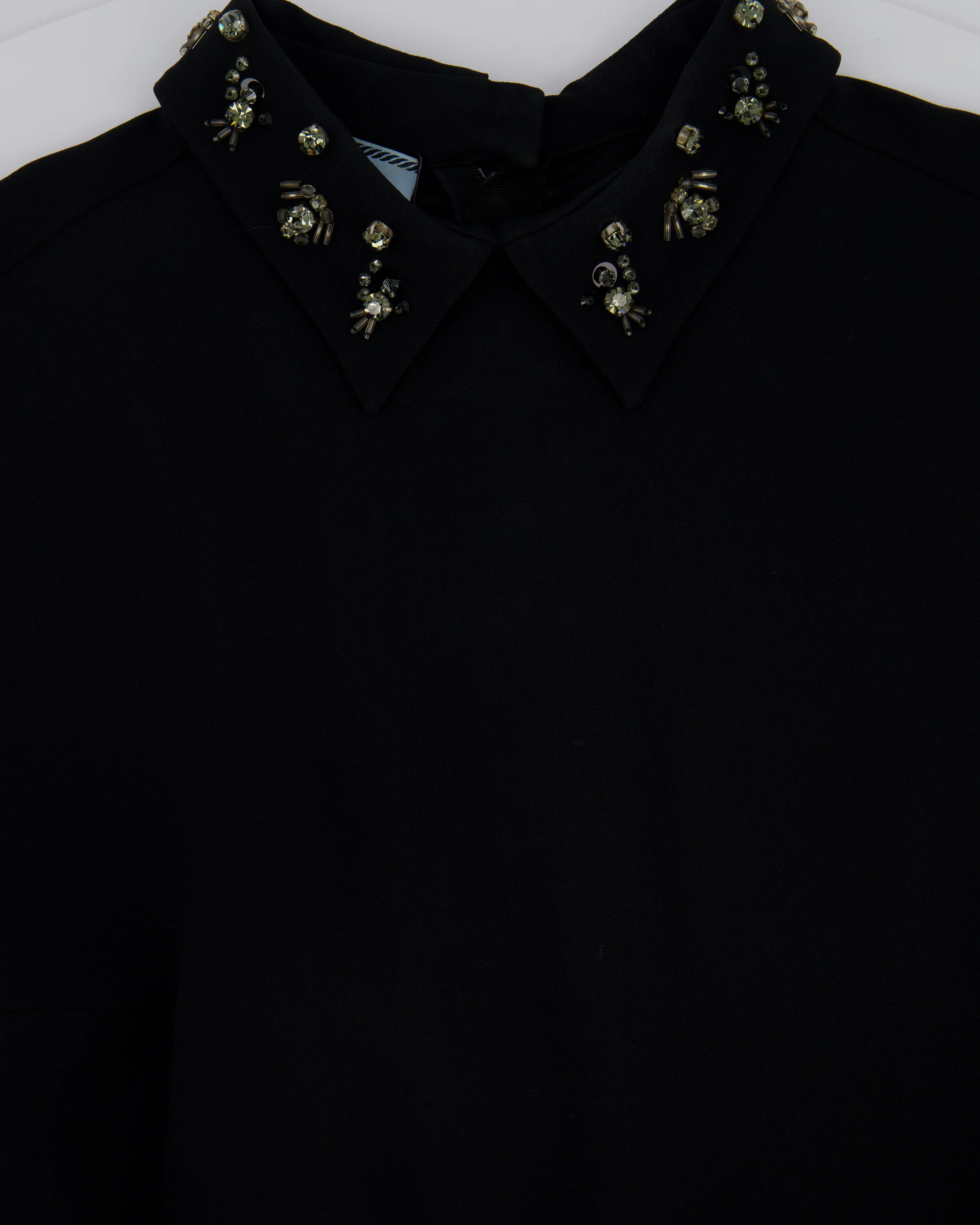 Prada Black Long Sleeve Midi Dress with Crystal Embellishment Details on Collar and Belt Size IT 42 (UK 10) - Image 10
