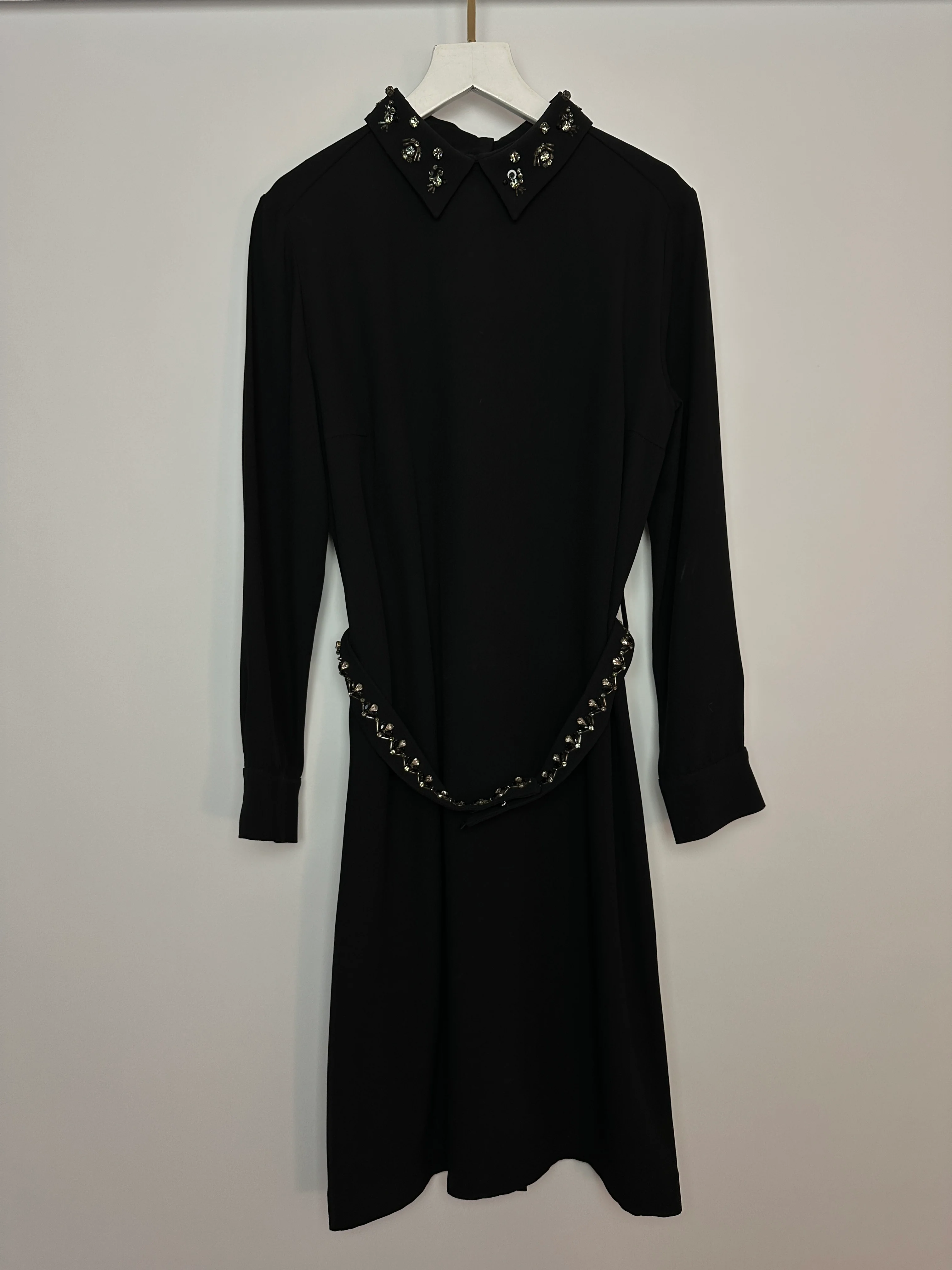 Prada Black Long Sleeve Midi Dress with Crystal Embellishment Details on Collar and Belt Size IT 42 (UK 10) - Image 11