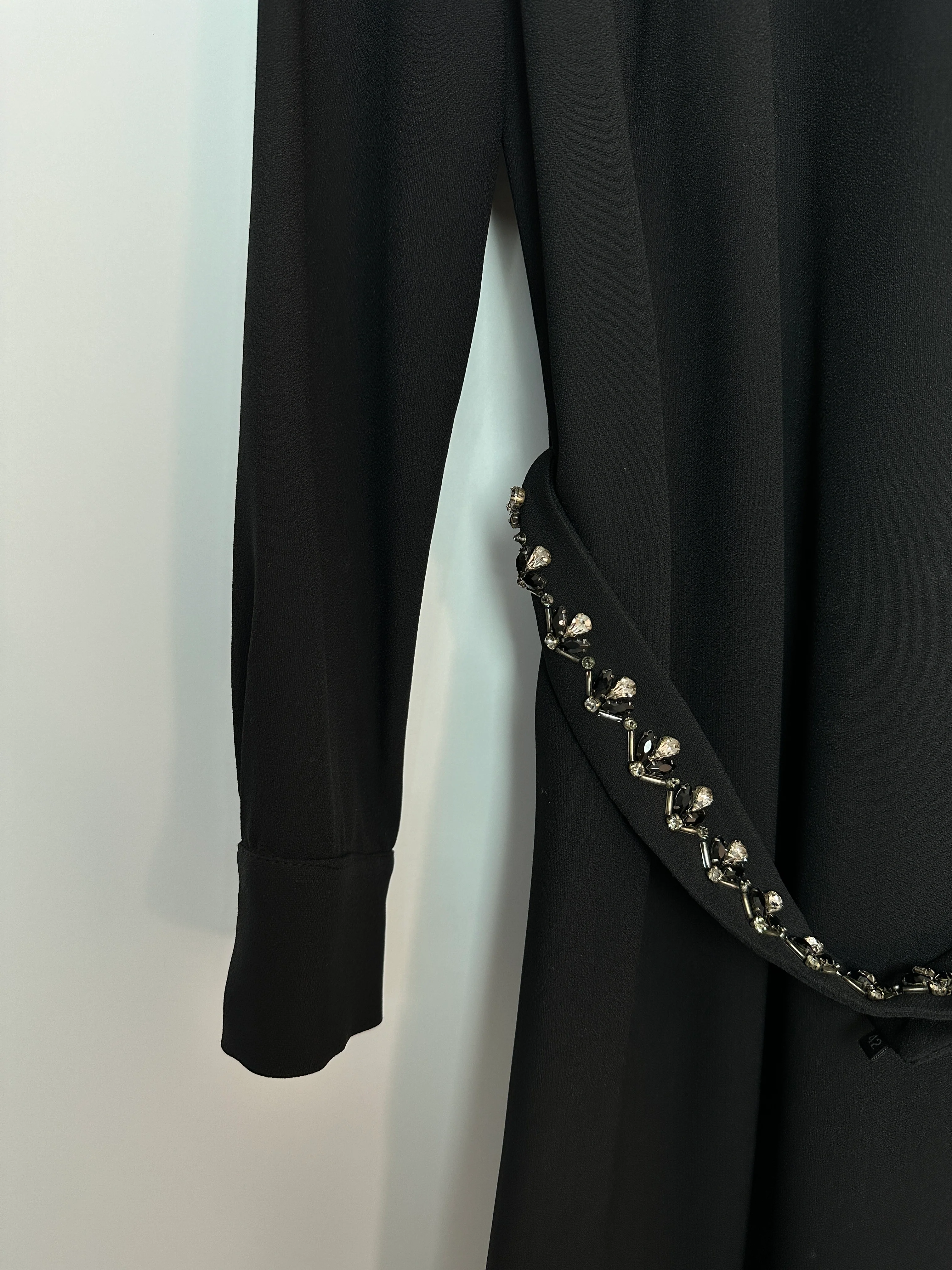 Prada Black Long Sleeve Midi Dress with Crystal Embellishment Details on Collar and Belt Size IT 42 (UK 10) - Image 13