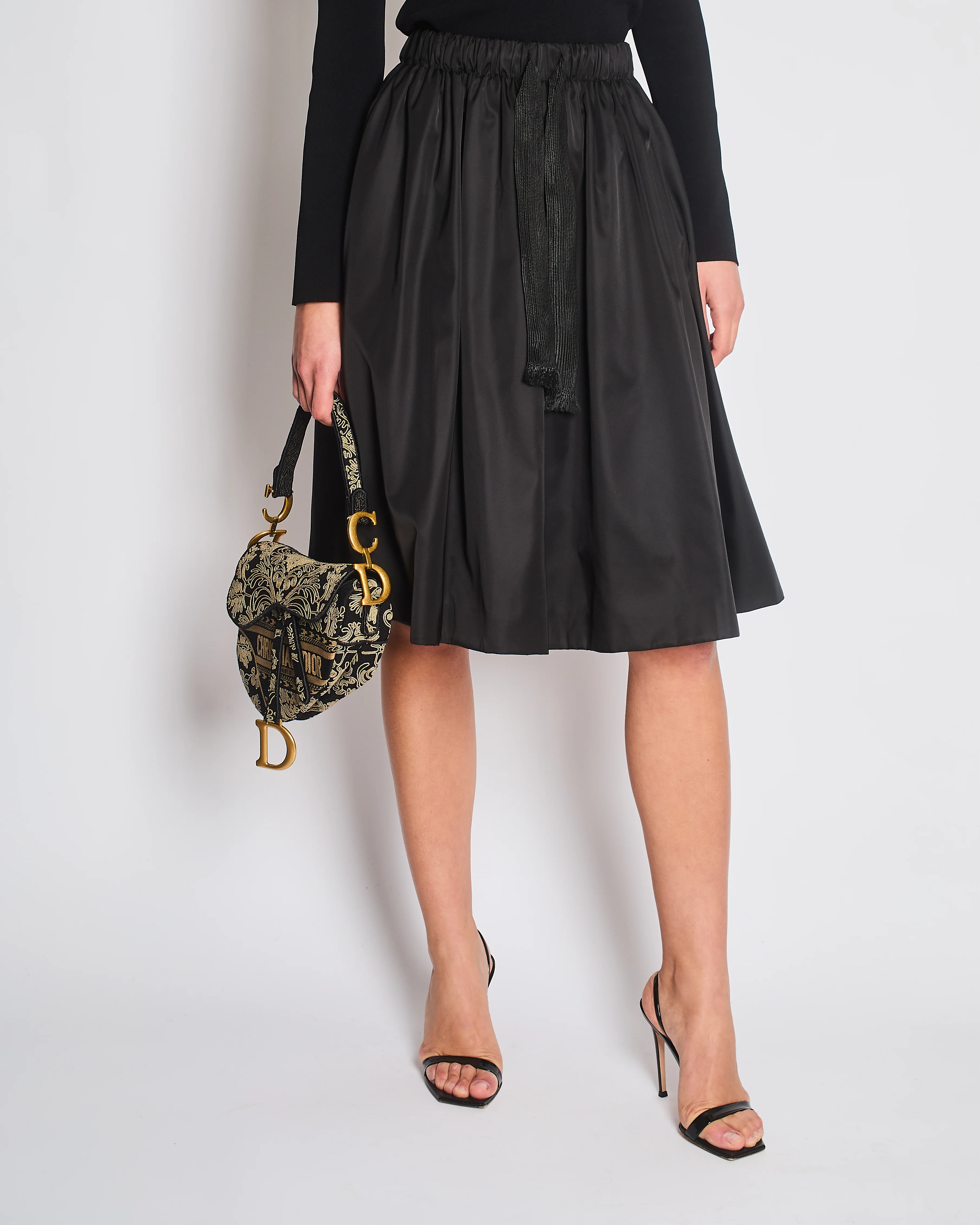 Prada Black Nylon Midi Skirt with Drawstring Detail Size IT 38 (UK 6)RRP 980£ - Image 3