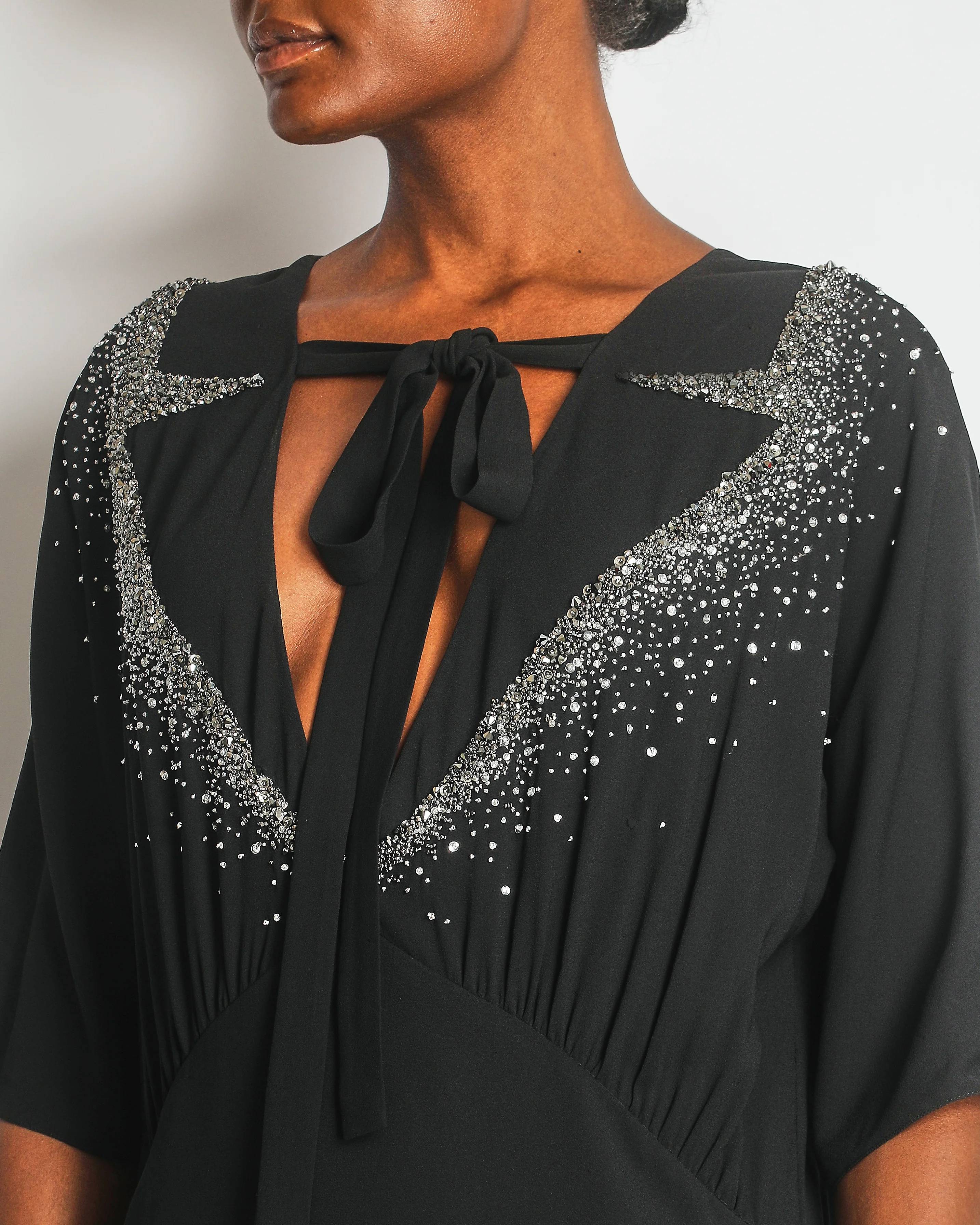 Prada Black Silk Short-Sleeve Mini Dress with Crystal Embellishments Size IT 40 (UK 8) - Image 4
