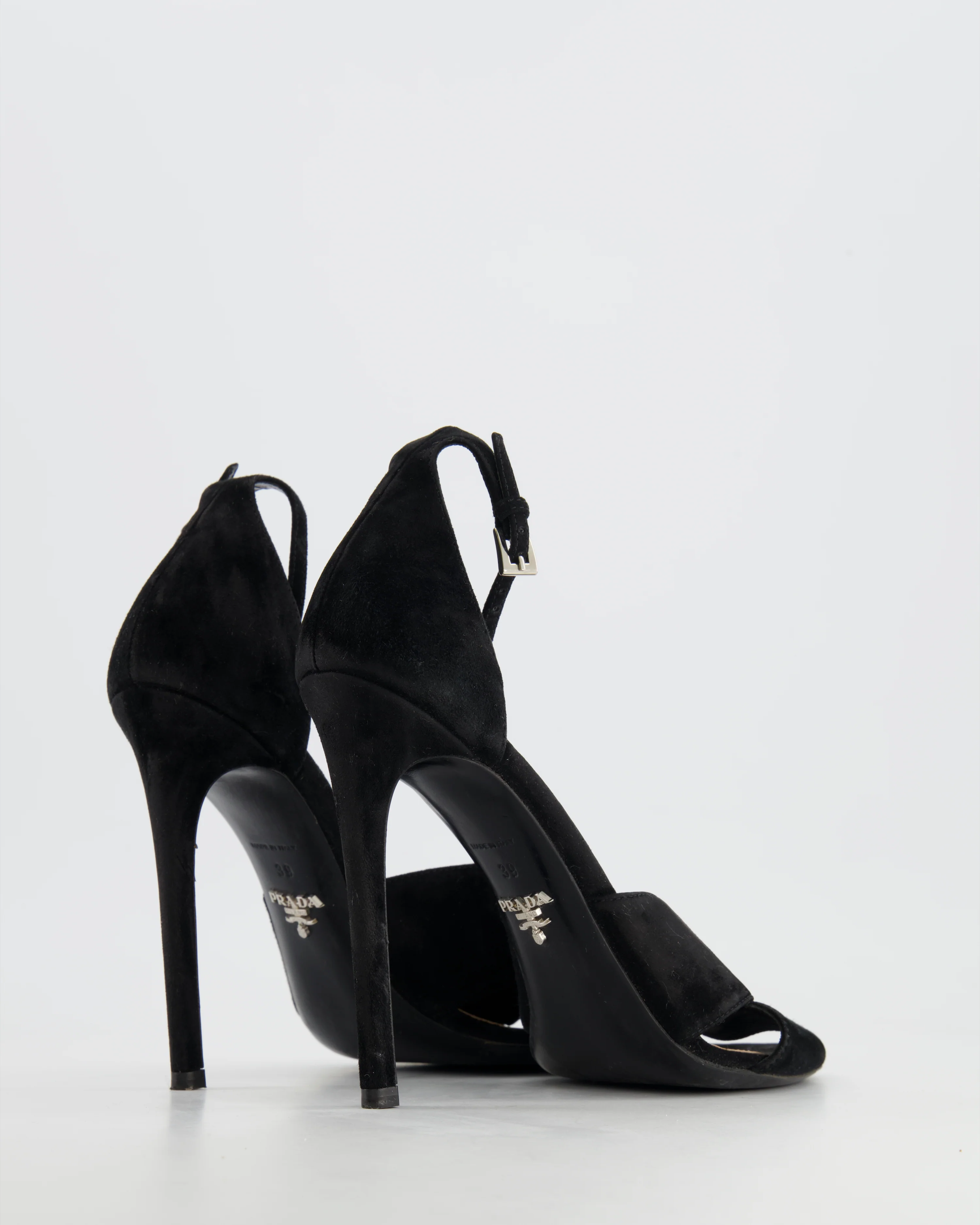 Prada Black Suede Ankle-Strap Sandal Heels Size EU 39 - Image 3