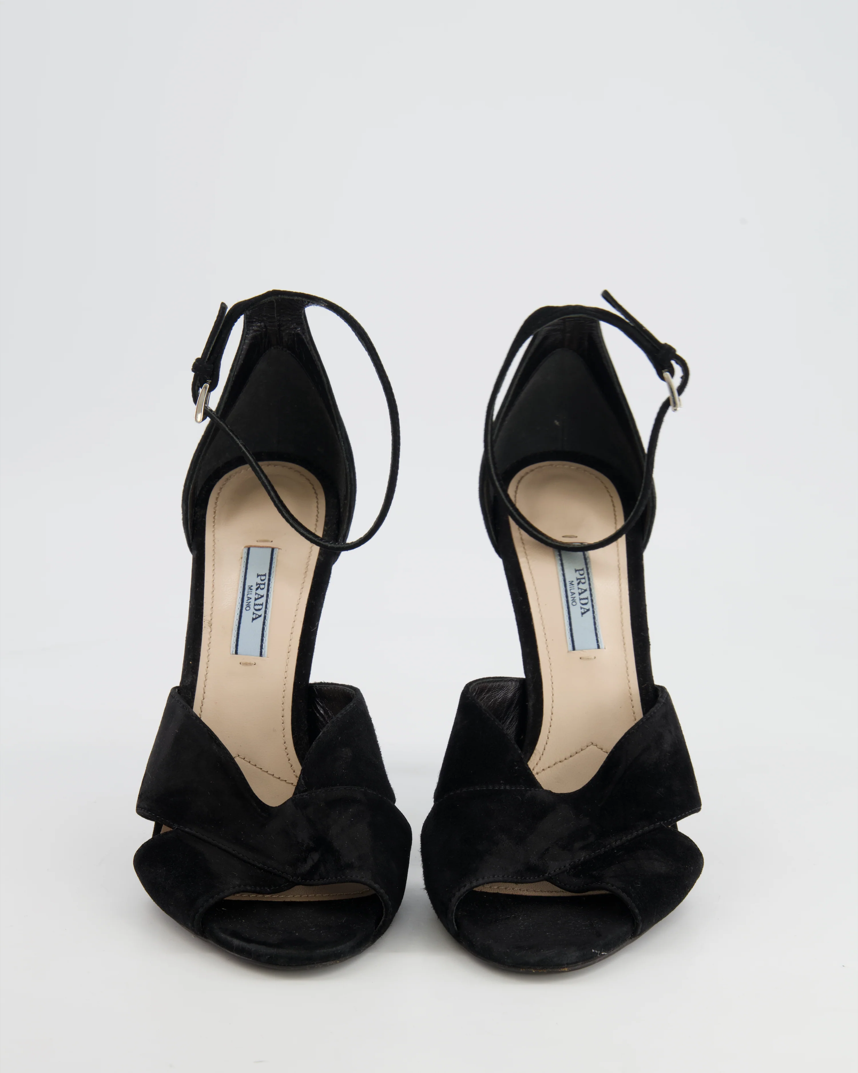 Prada Black Suede Ankle-Strap Sandal Heels Size EU 39 - Image 4