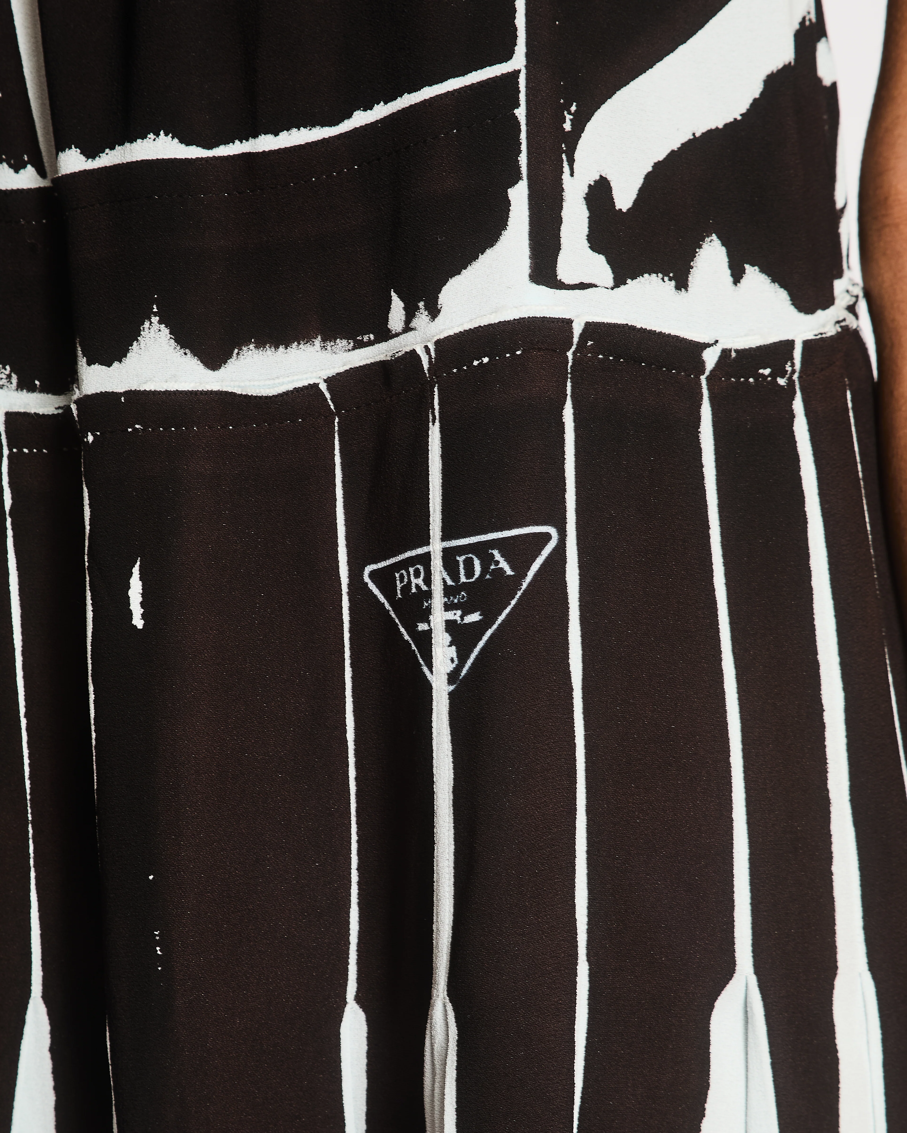 Prada Blue, Black Pleated Midi Dress with Logo Detail and Crossover Straps Size IT 38 (UK 6) - Image 3