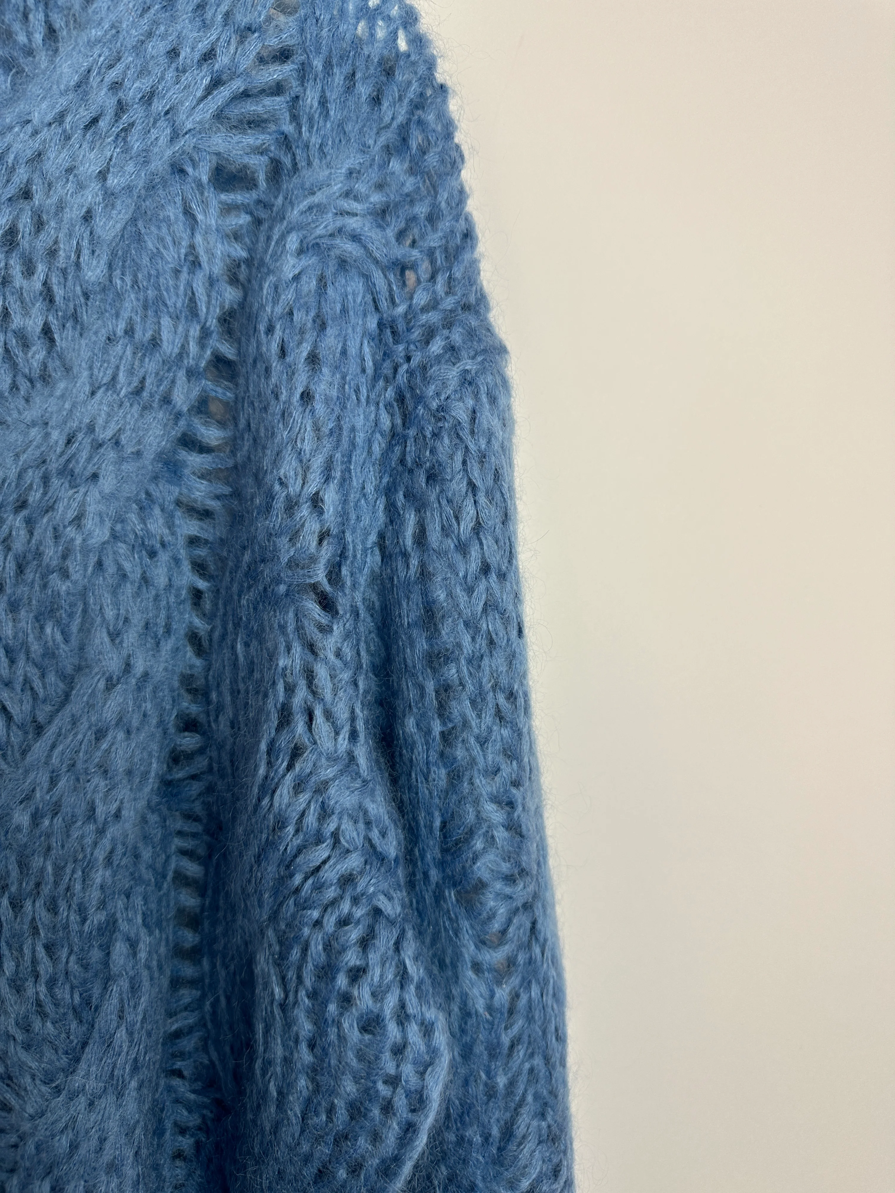 Prada Blue Oversized Cropped Cable Knit Openwork Mohair Jumper Size IT 38 (UK 6) - Image 10