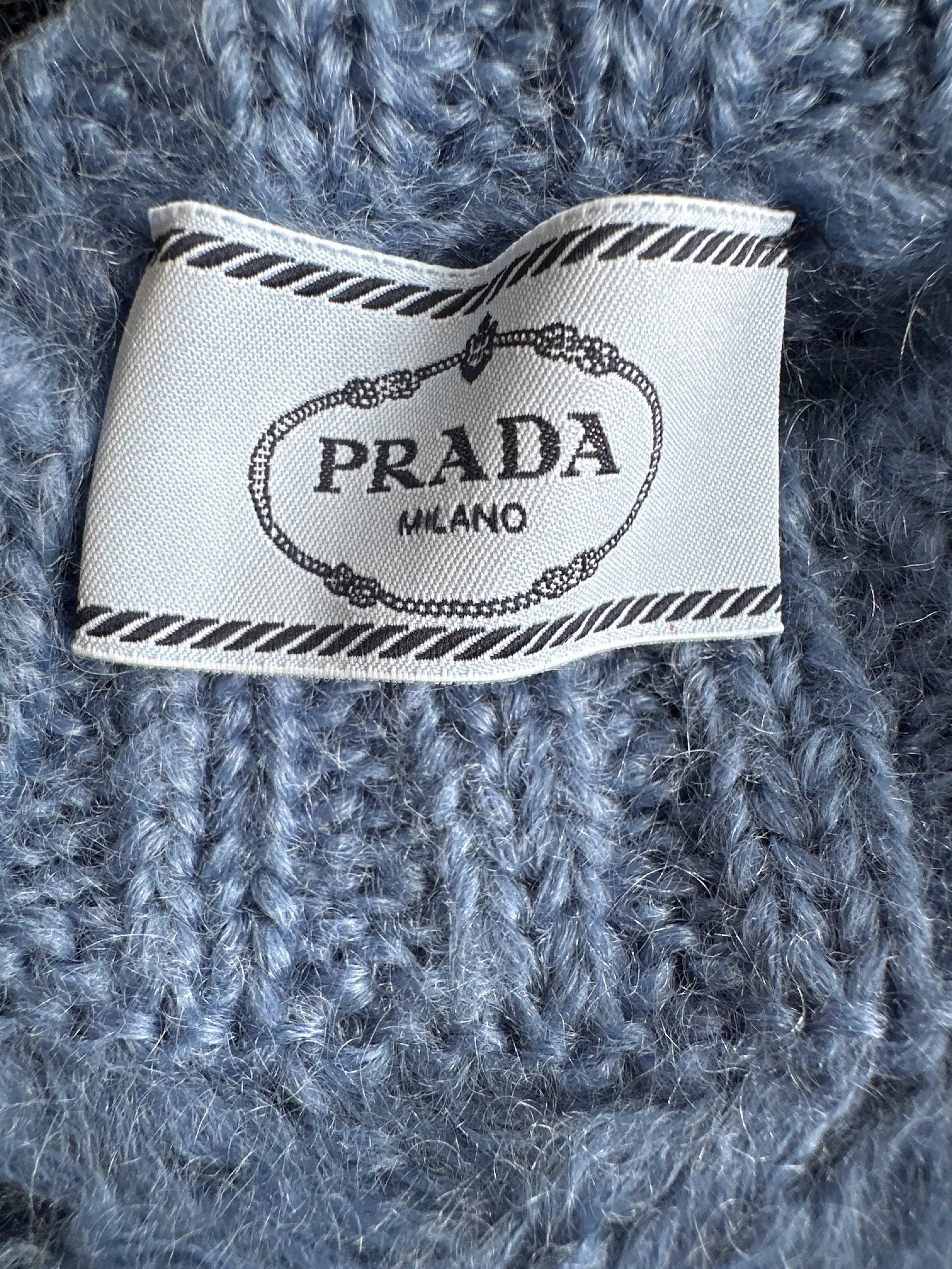 Prada Blue Oversized Cropped Cable Knit Openwork Mohair Jumper Size IT 38 (UK 6) - Image 12