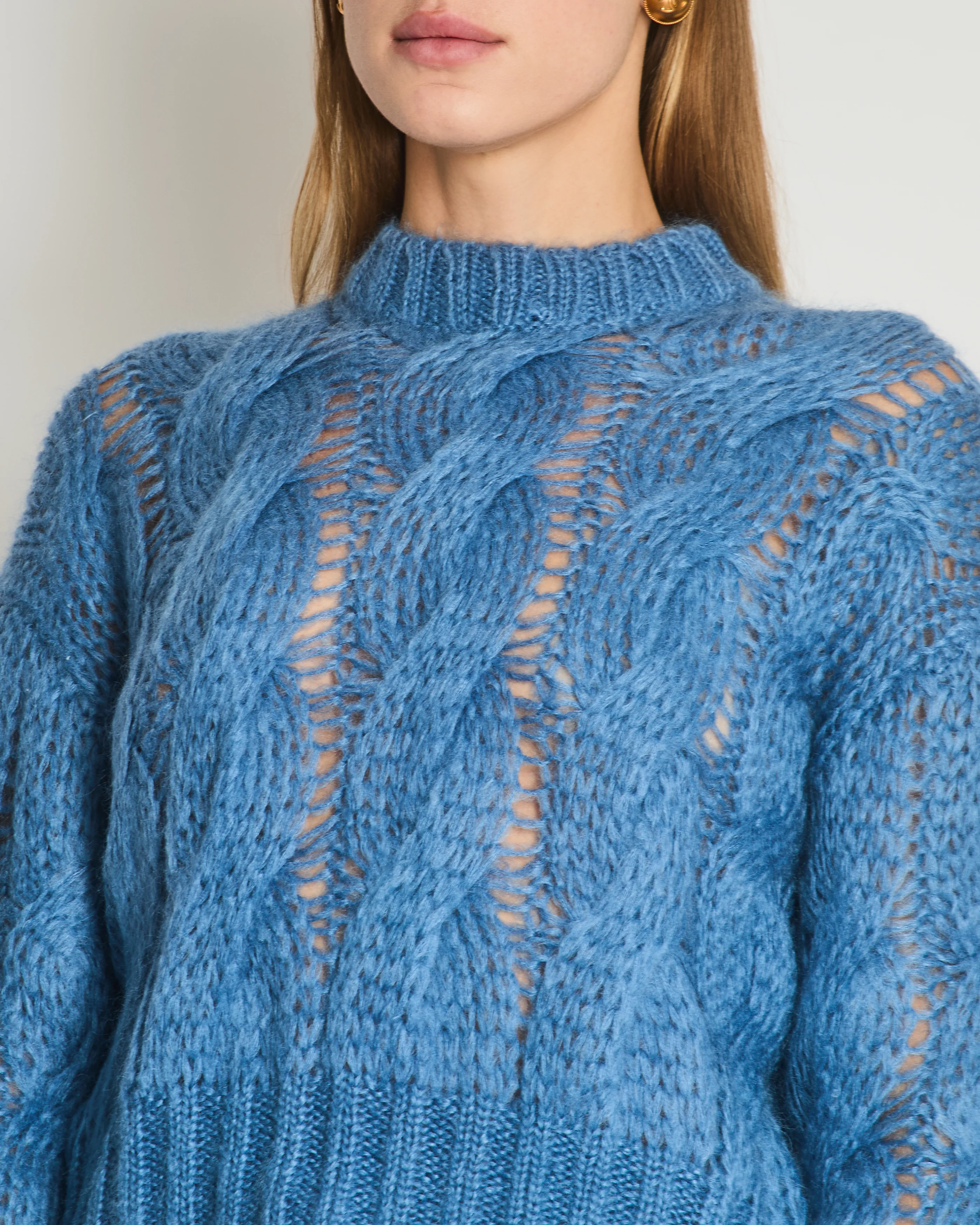 Prada Blue Oversized Cropped Cable Knit Openwork Mohair Jumper Size IT 38 (UK 6) - Image 3