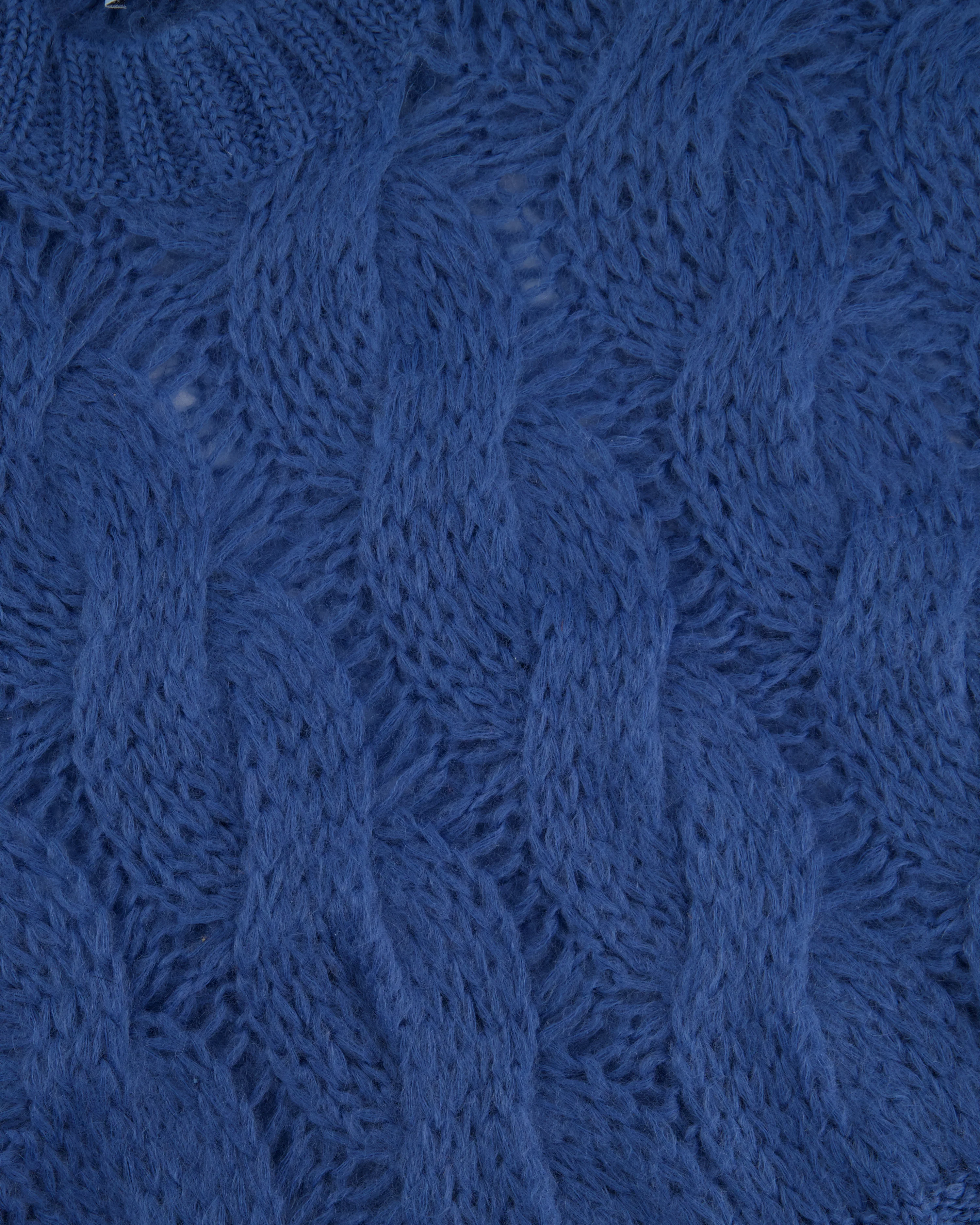 Prada Blue Oversized Cropped Cable Knit Openwork Mohair Jumper Size IT 38 (UK 6) - Image 6