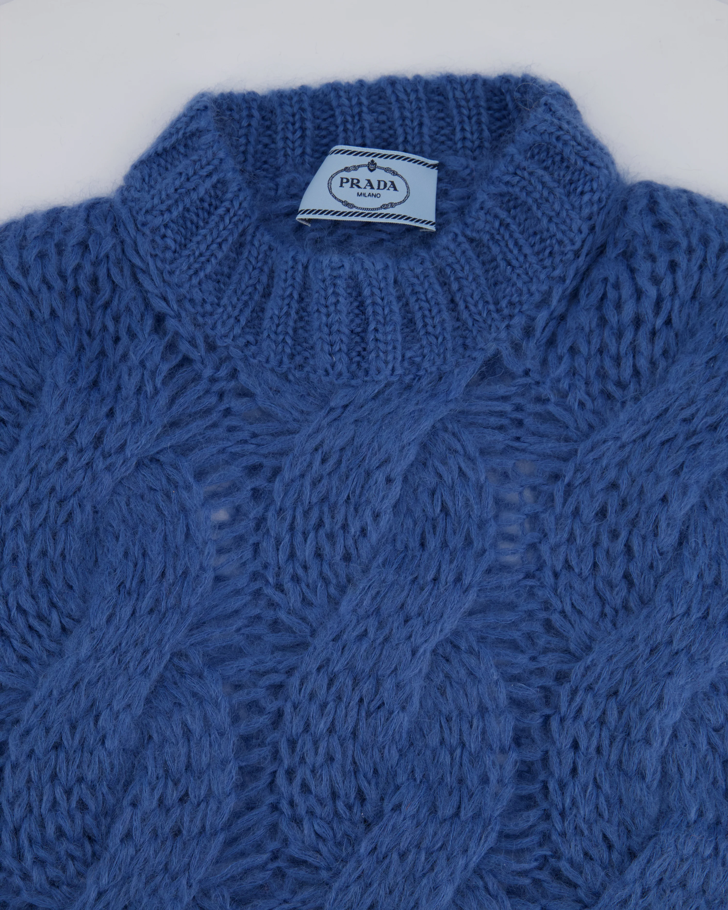 Prada Blue Oversized Cropped Cable Knit Openwork Mohair Jumper Size IT 38 (UK 6) - Image 7