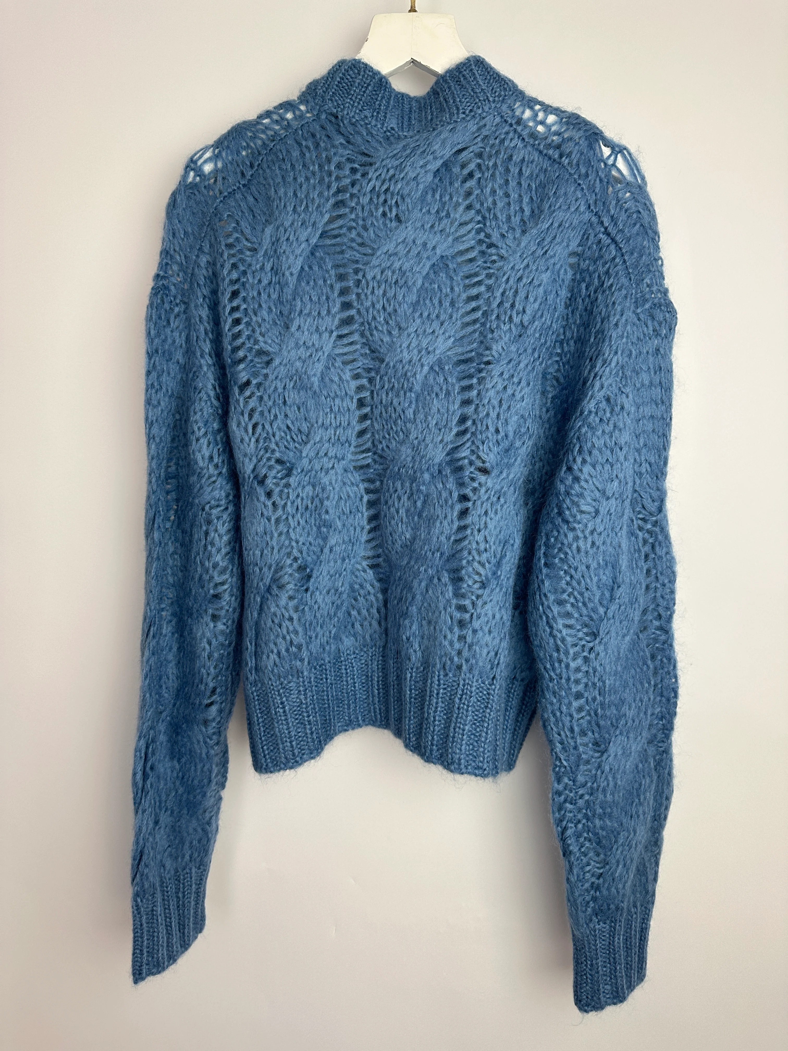 Prada Blue Oversized Cropped Cable Knit Openwork Mohair Jumper Size IT 38 (UK 6) - Image 9