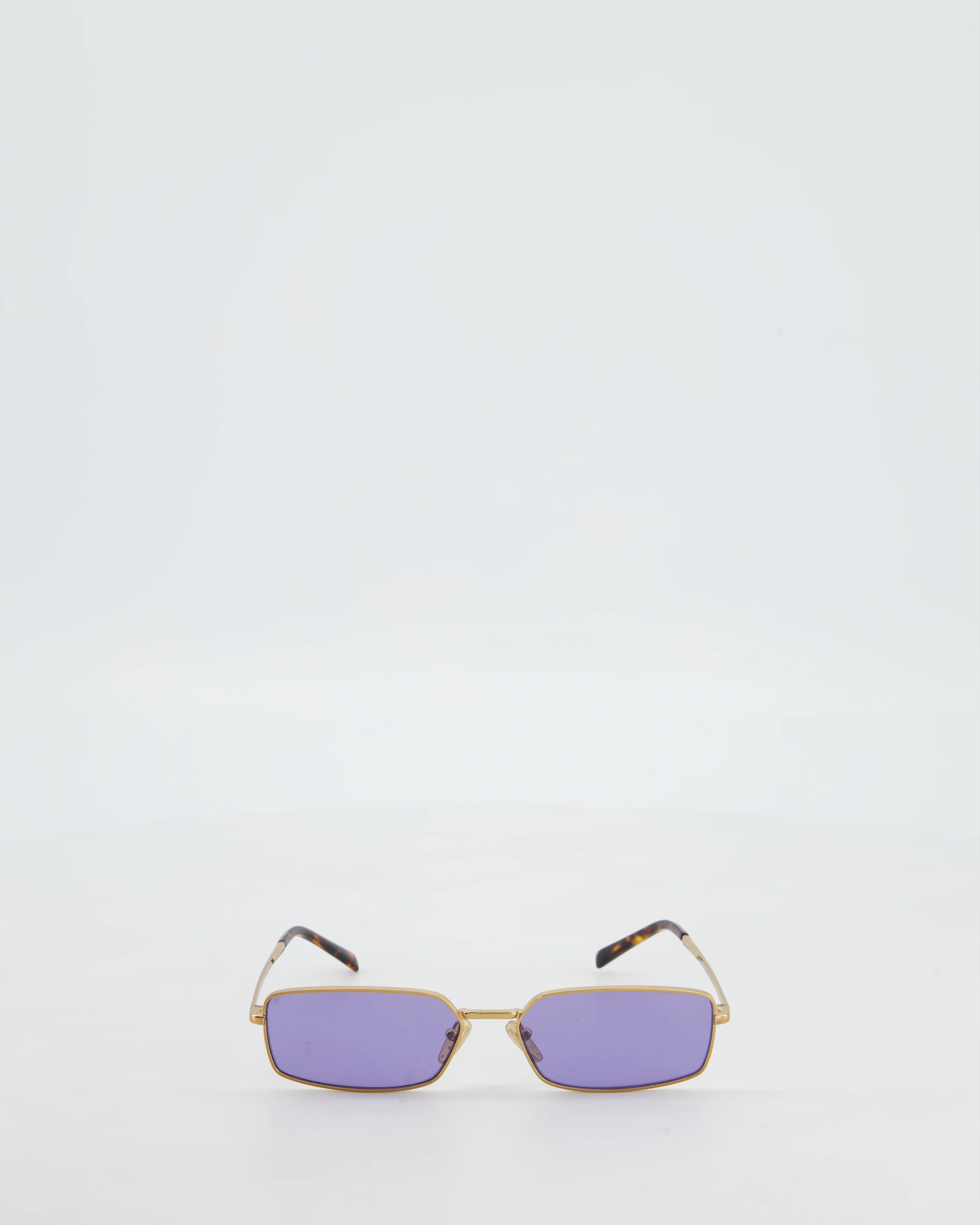 Prada Brass Square Sunglasses with Violet Lenses and Prada Logo Detail