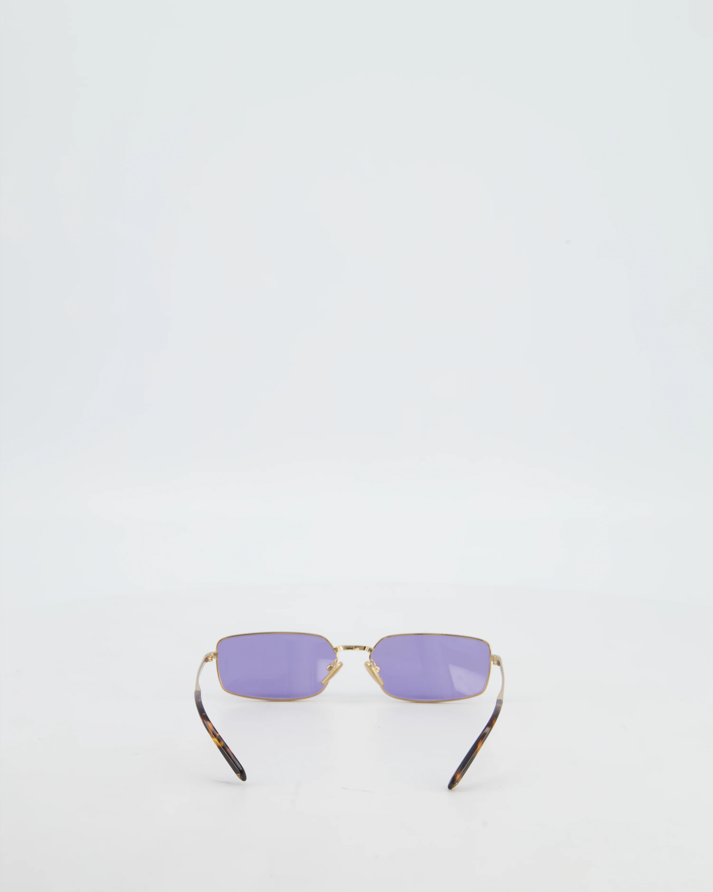 Prada Brass Square Sunglasses with Violet Lenses and Prada Logo Detail - Image 5
