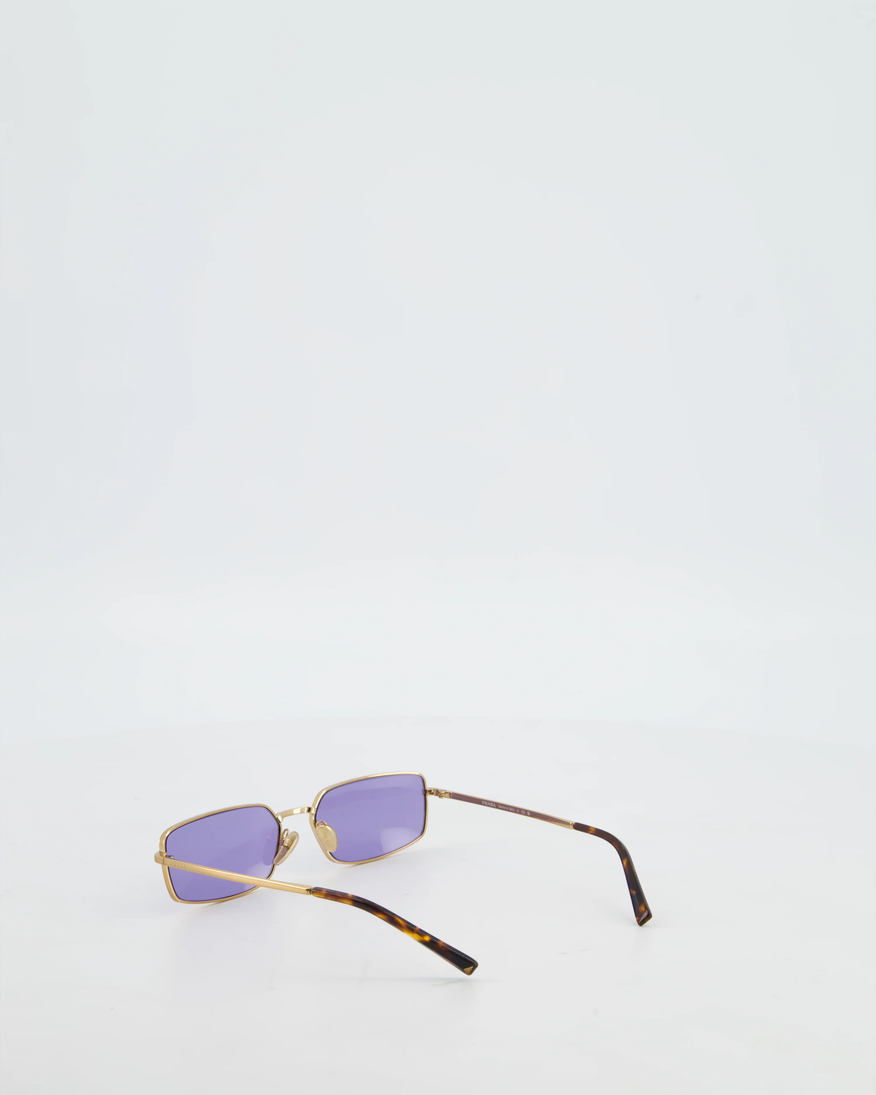 Prada Brass Square Sunglasses with Violet Lenses and Prada Logo Detail - Image 6