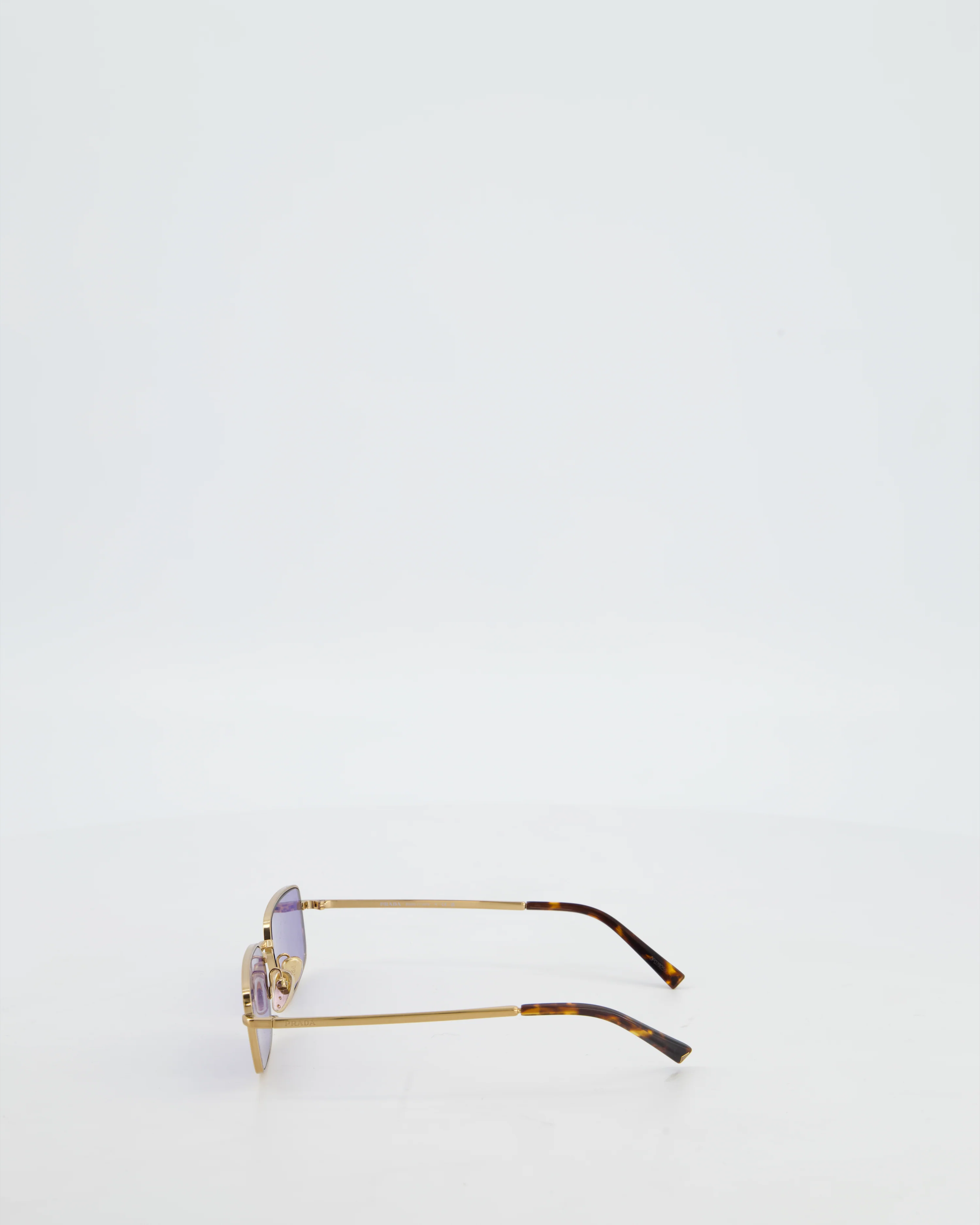 Prada Brass Square Sunglasses with Violet Lenses and Prada Logo Detail - Image 7