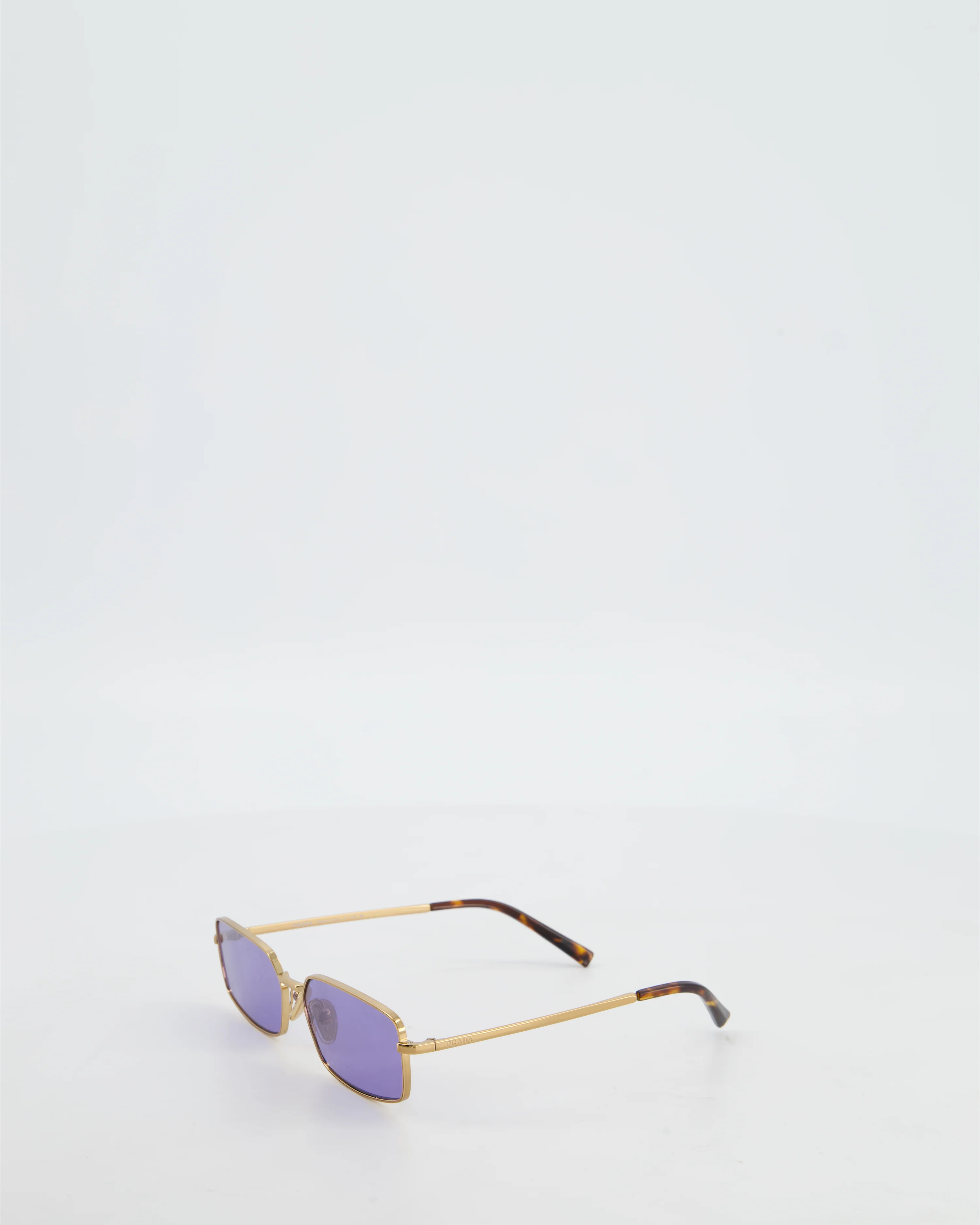 Prada Brass Square Sunglasses with Violet Lenses and Prada Logo Detail - Image 8