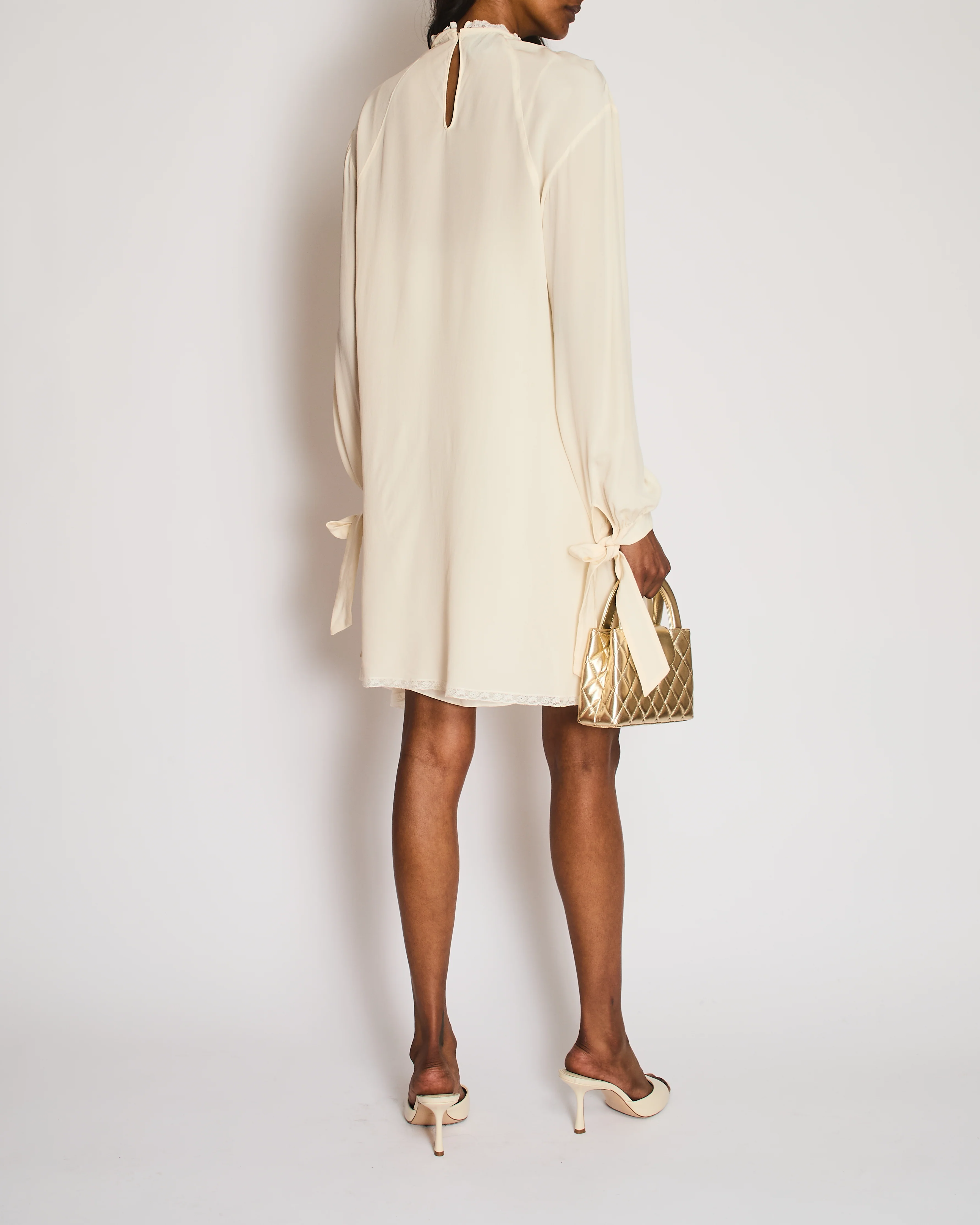 Prada Cream Long Sleeve Midi Dress with Lace Trim Detail Size IT 44 (UK 12) - Image 4