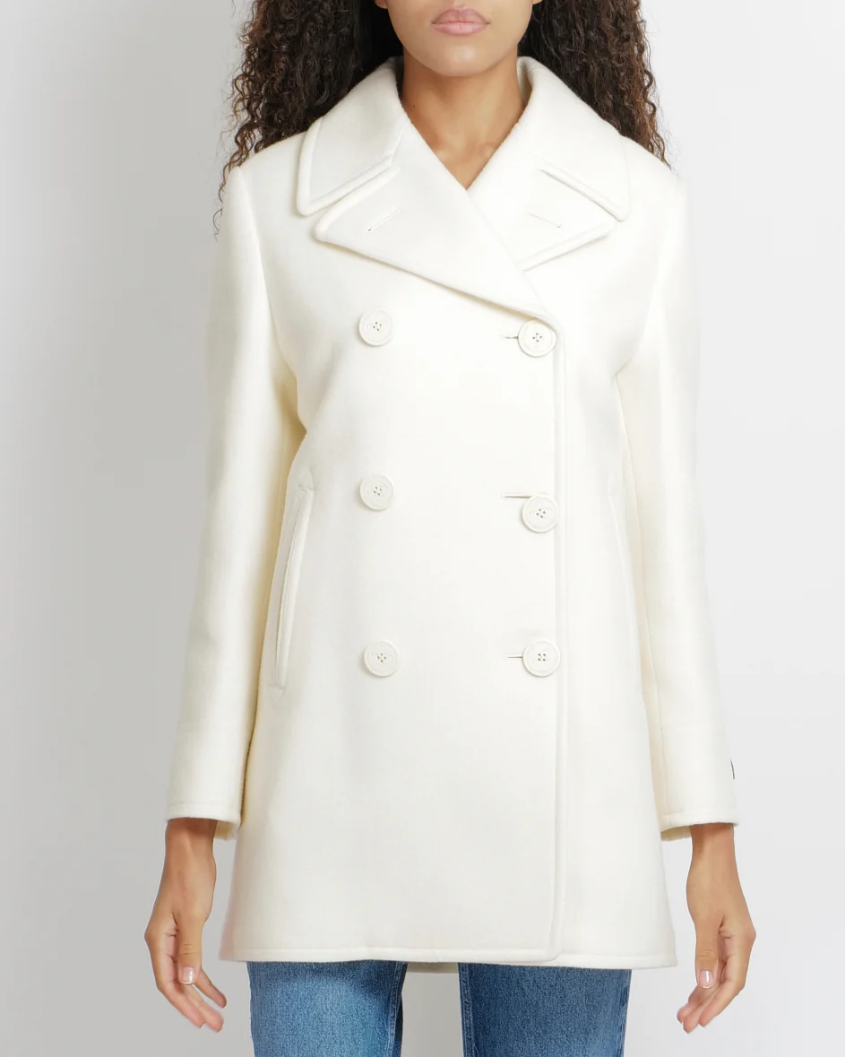 Prada Cream Wool Double-Breasted Coat with Logo Buttons and Black Logo Patch Detail Size IT 38 (UK 6) RRP £3,000 - Image 2
