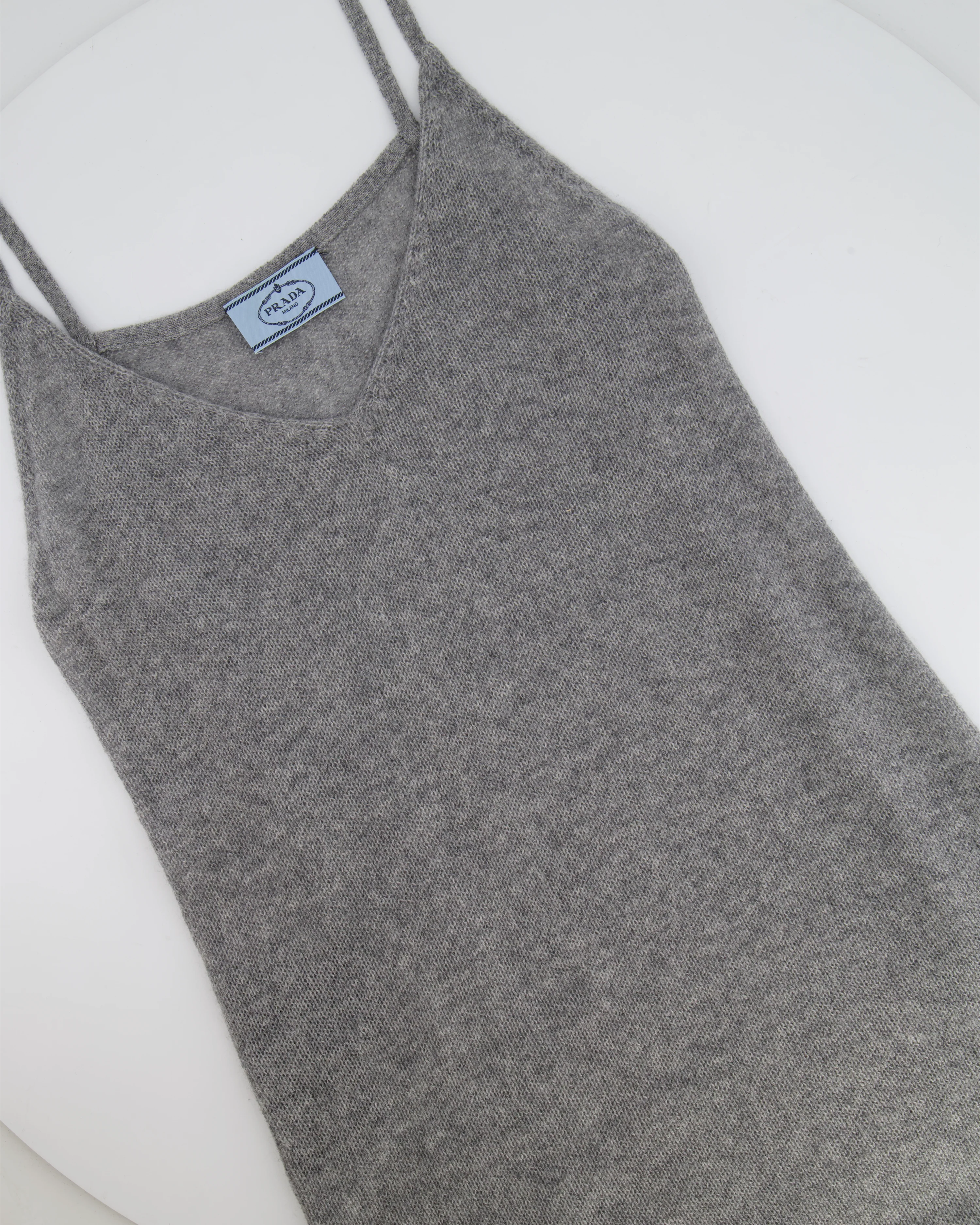 Prada Grey Cashmere Sleeveless Midi Dress with Black Lace Trim Detail Size IT 36 (UK 4) - Image 6