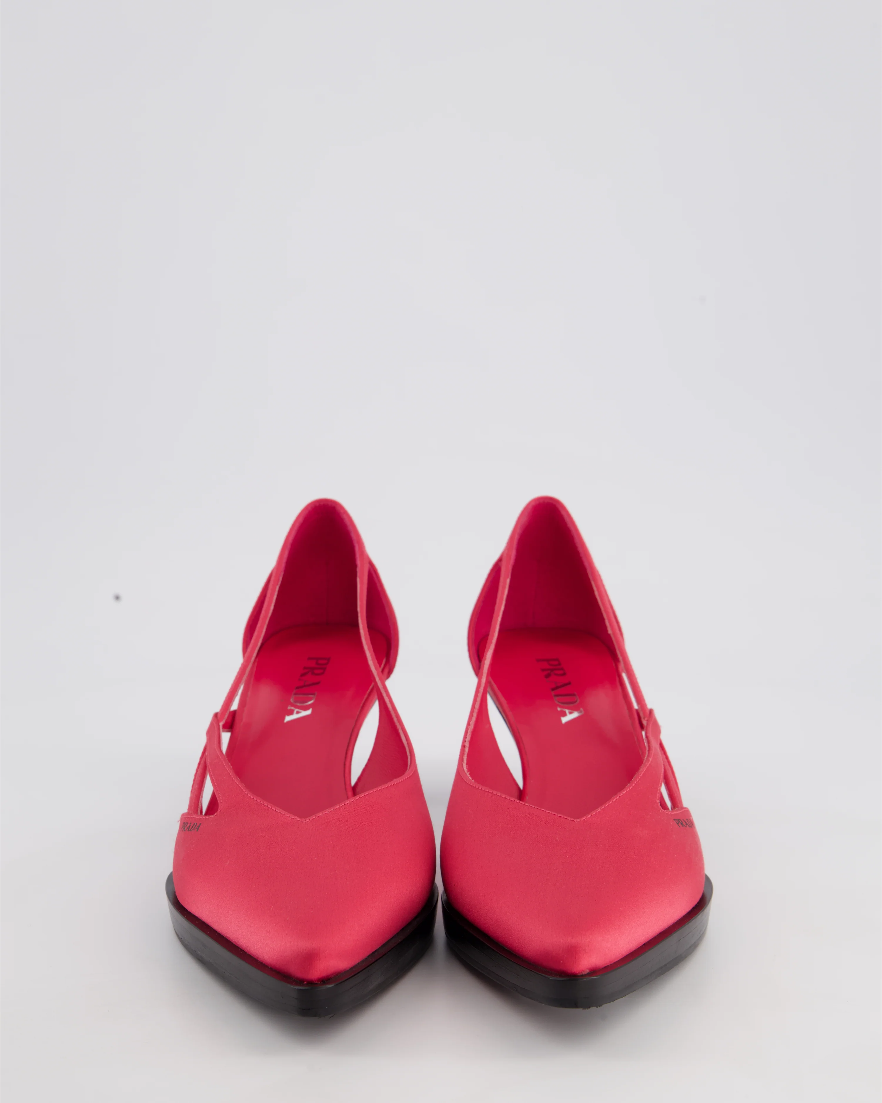 Prada Hot Pink Satin Pointed Toe Heels With Logo Detail and Black Sole Size EU 38.5 - Image 3