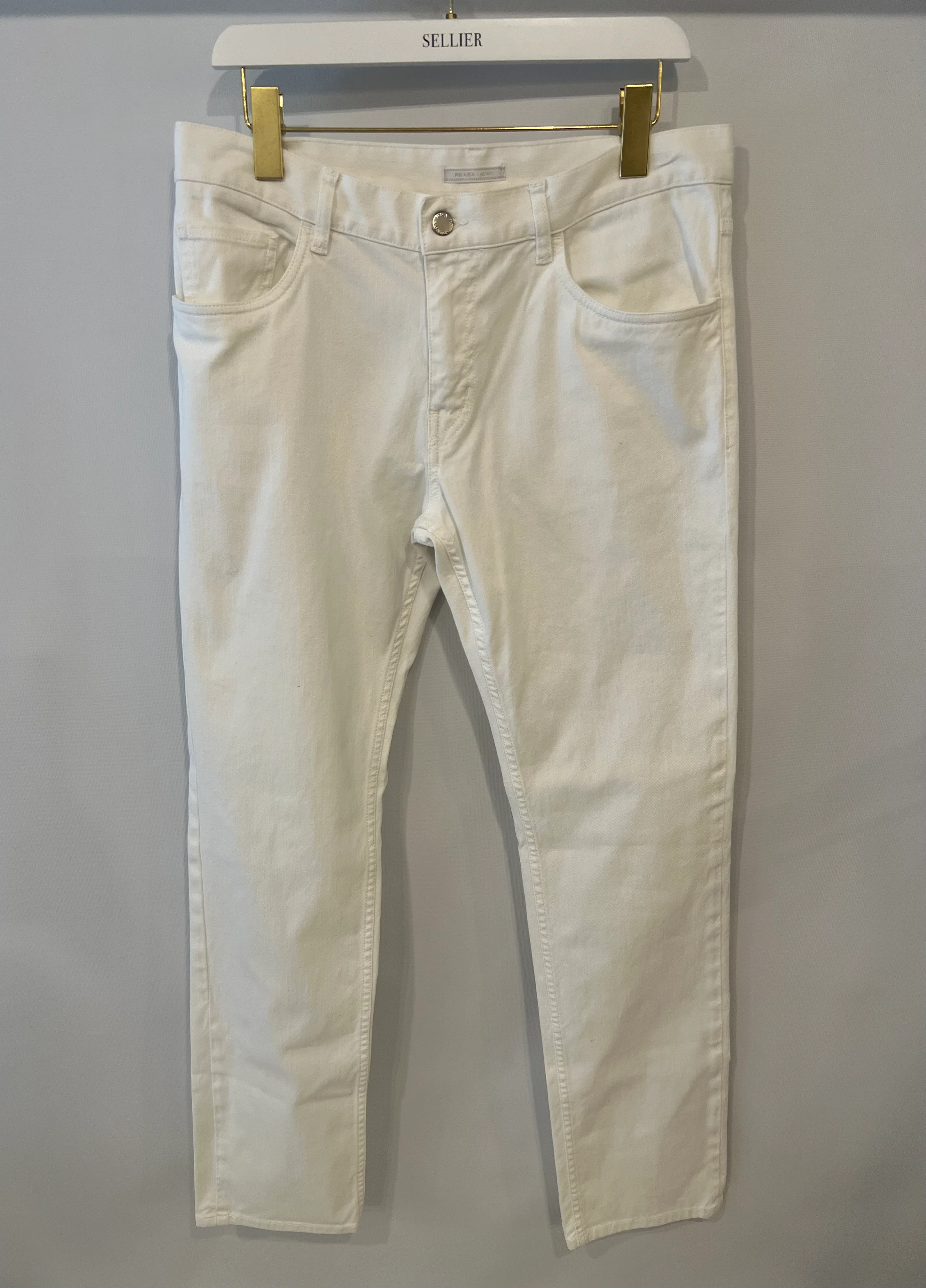 Prada Menswear White Tapered Fit Jeans with Logo Size 33 - Image 4