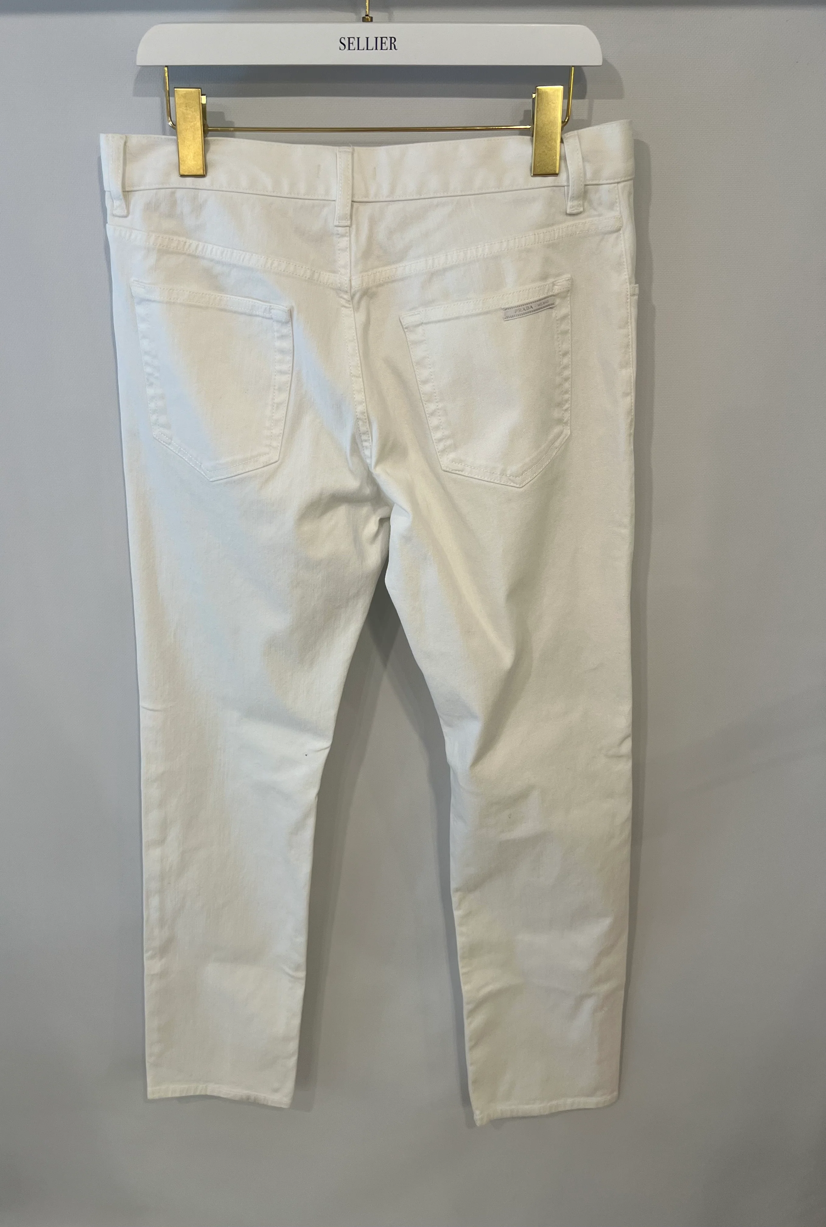 Prada Menswear White Tapered Fit Jeans with Logo Size 33 - Image 5