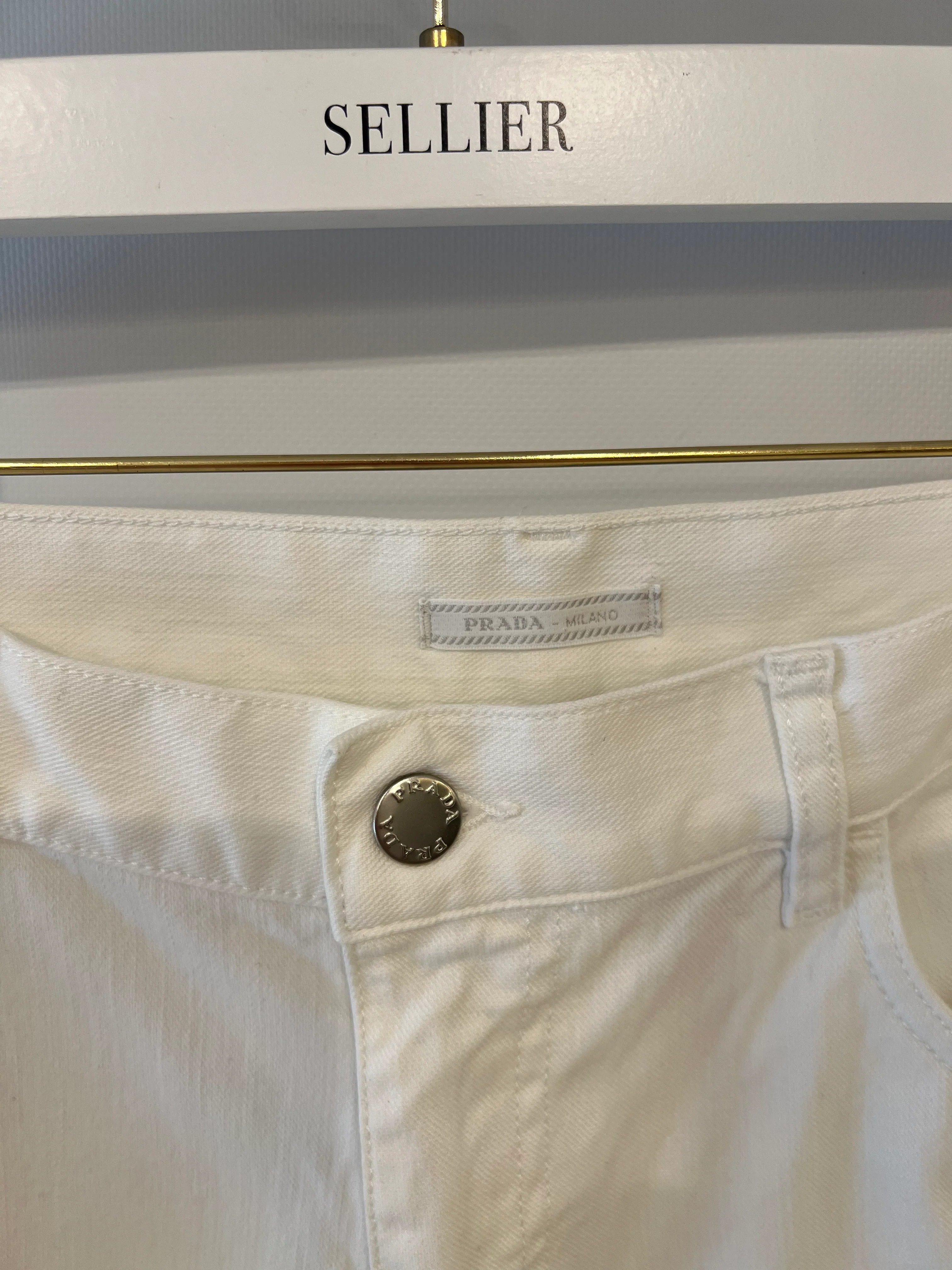 Prada Menswear White Tapered Fit Jeans with Logo Size 33 - Image 6