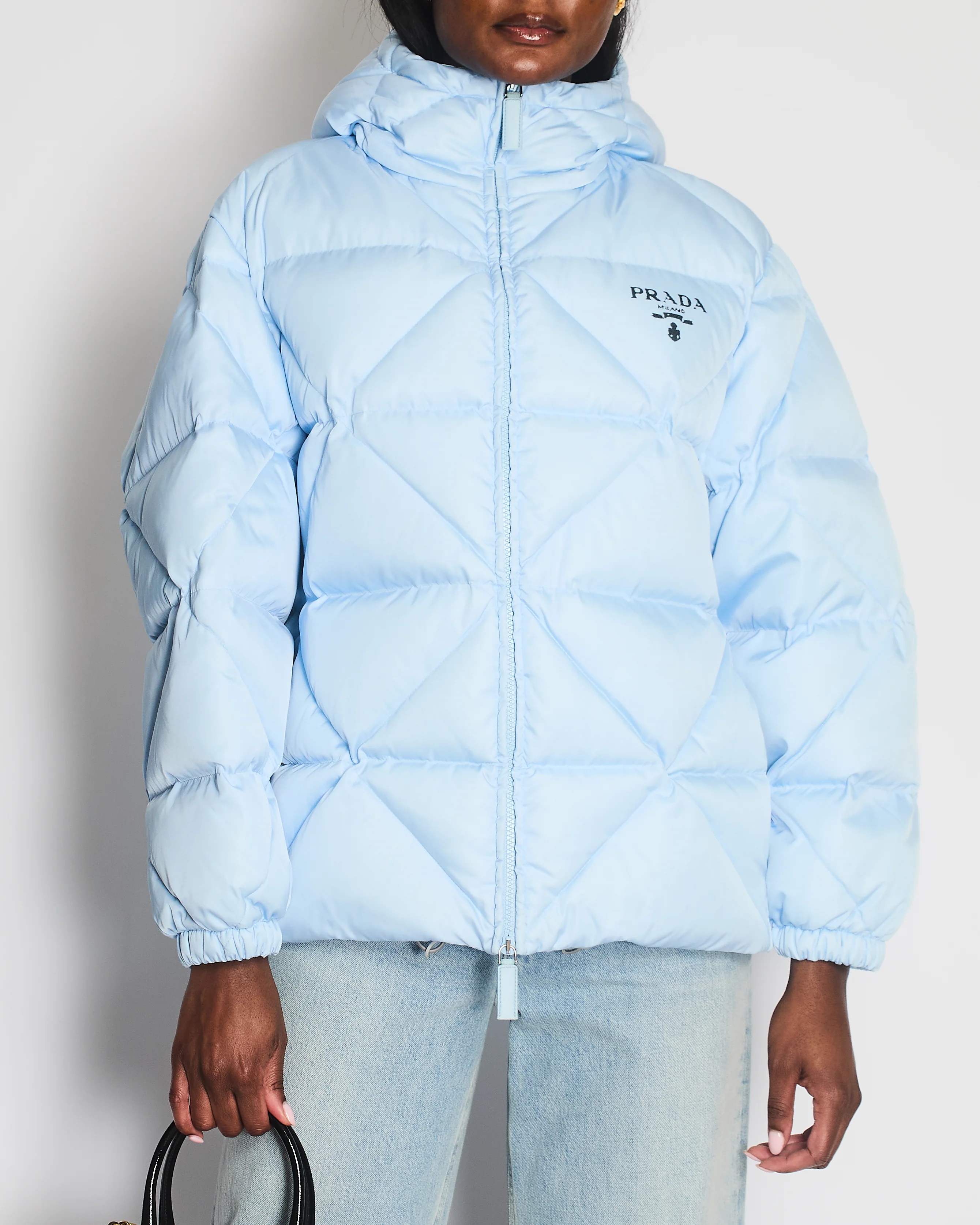 Prada Baby Blue Hooded Quilted Down Re-Nylon Puffer Jacket Size IT 36 (UK 4) - Image 2