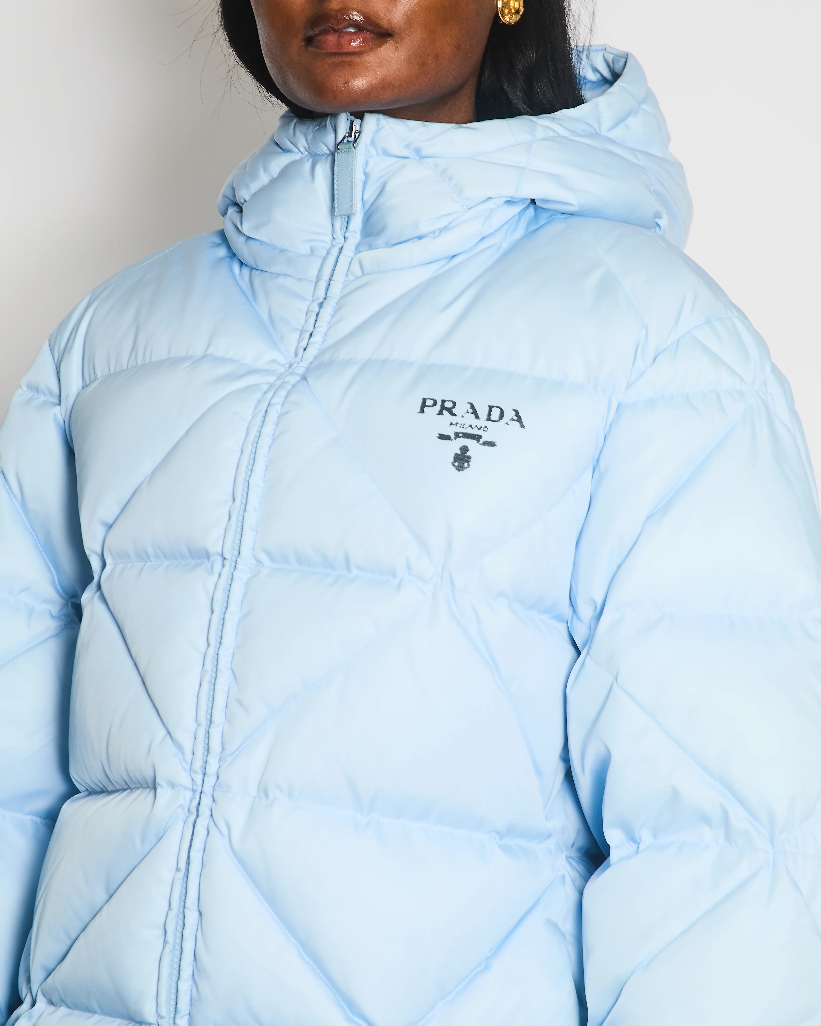 Prada Baby Blue Hooded Quilted Down Re-Nylon Puffer Jacket Size IT 36 (UK 4) - Image 3