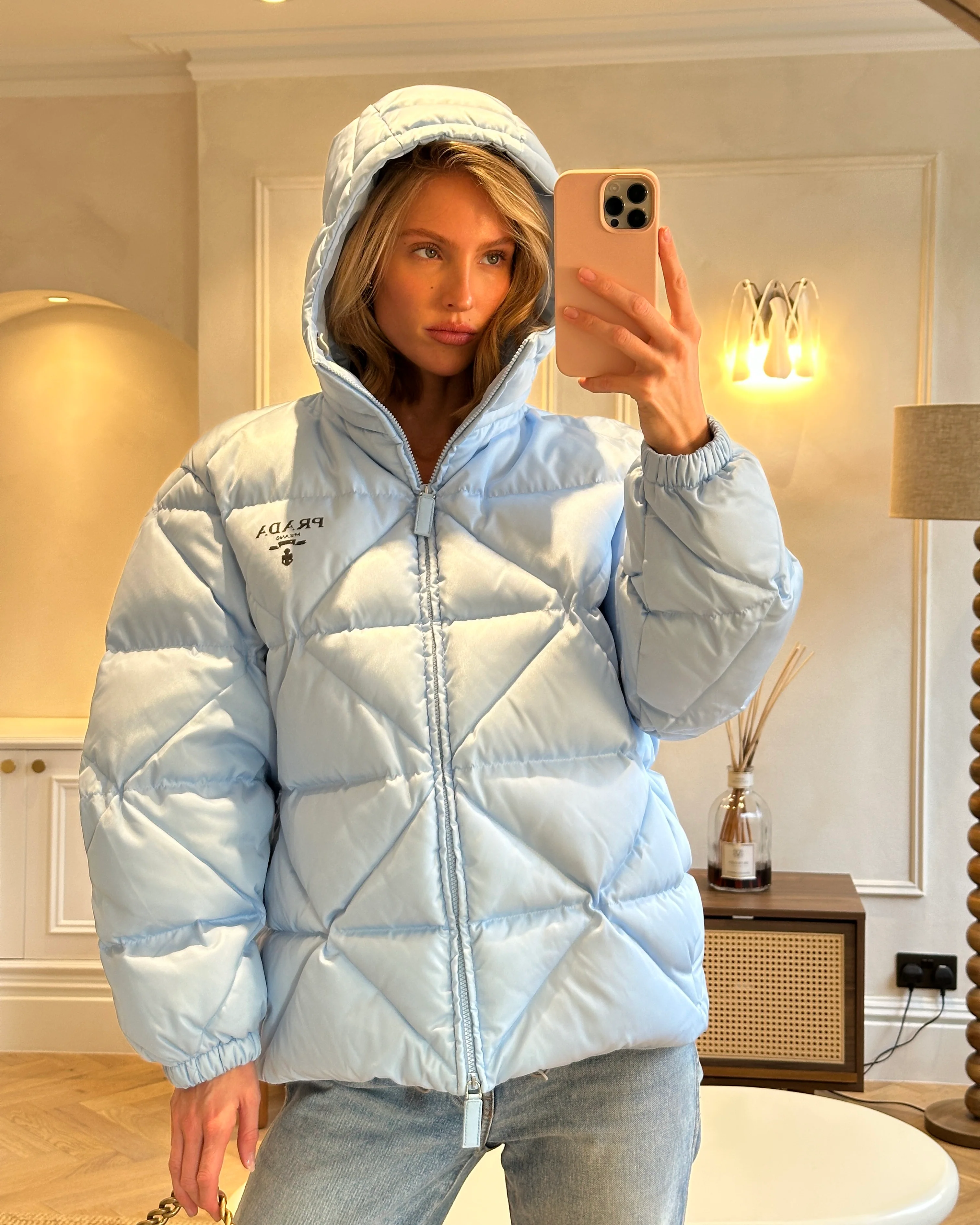 Prada Baby Blue Hooded Quilted Down Re-Nylon Puffer Jacket Size IT 36 (UK 4) - Image 5