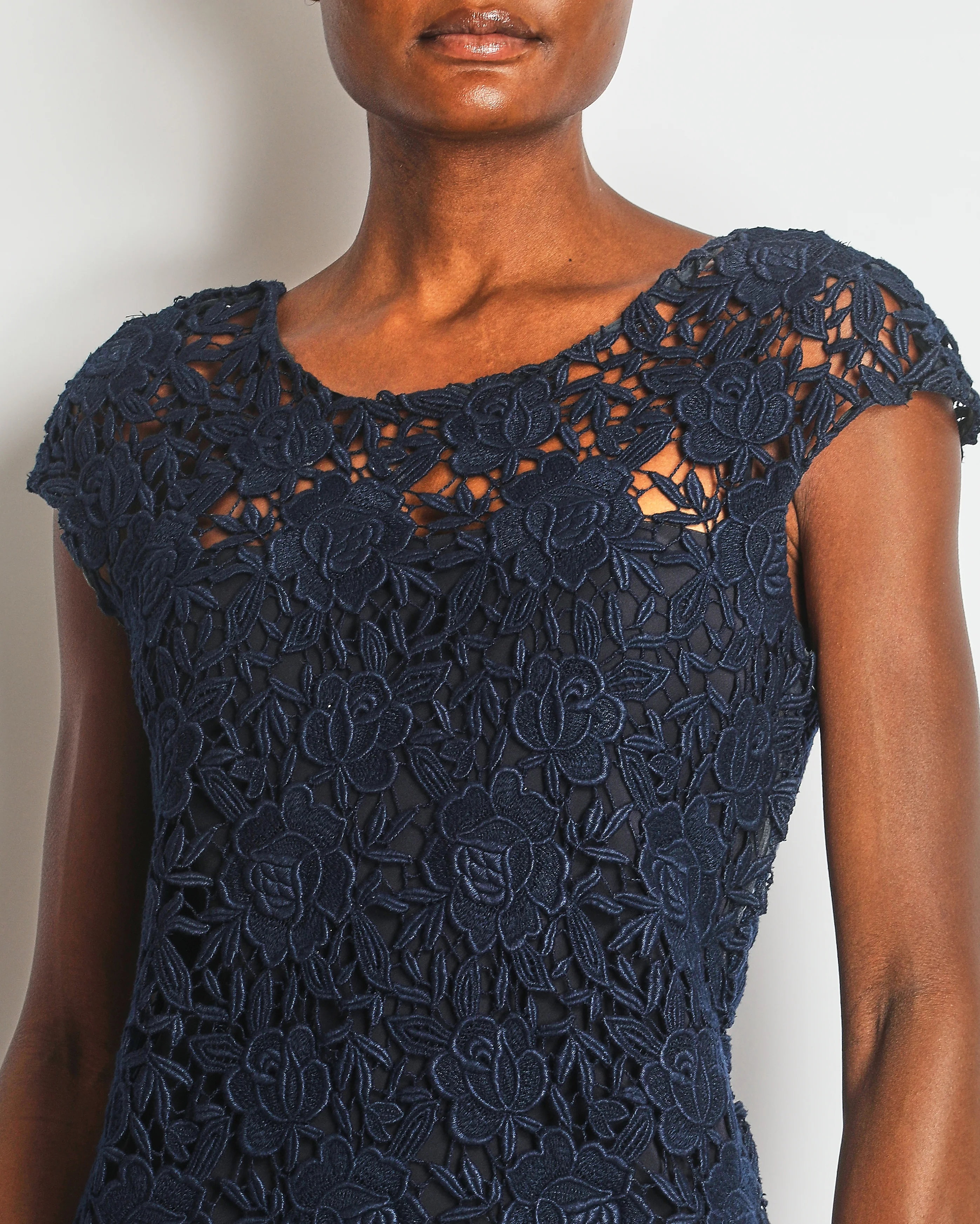 Prada Navy Short-Sleeve Floral Lace Mini Dress Size IT 44 (UK 12) - Image 4