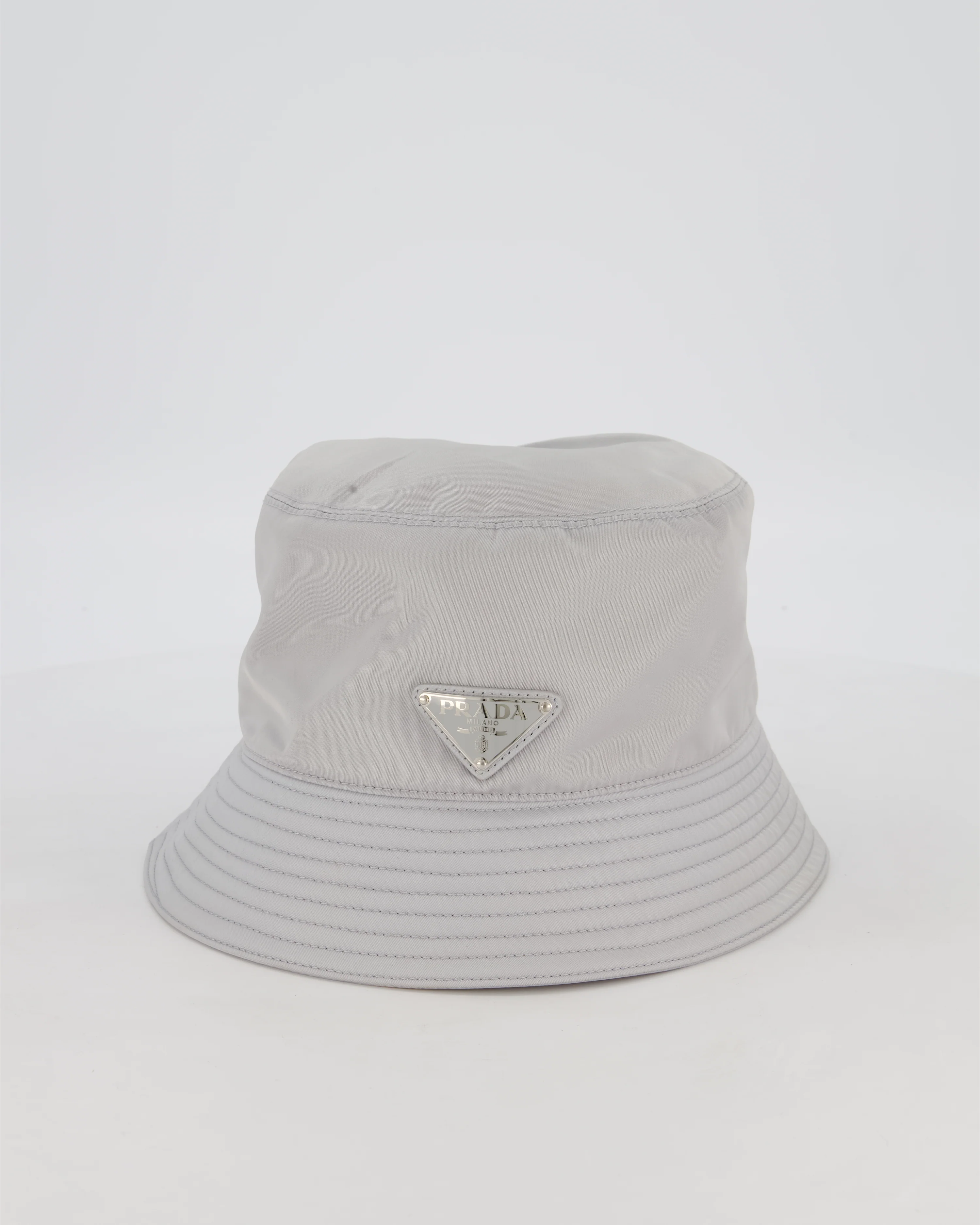Prada Nylon Bucket Hat in Grey with Triangle Logo Detail RRP £520