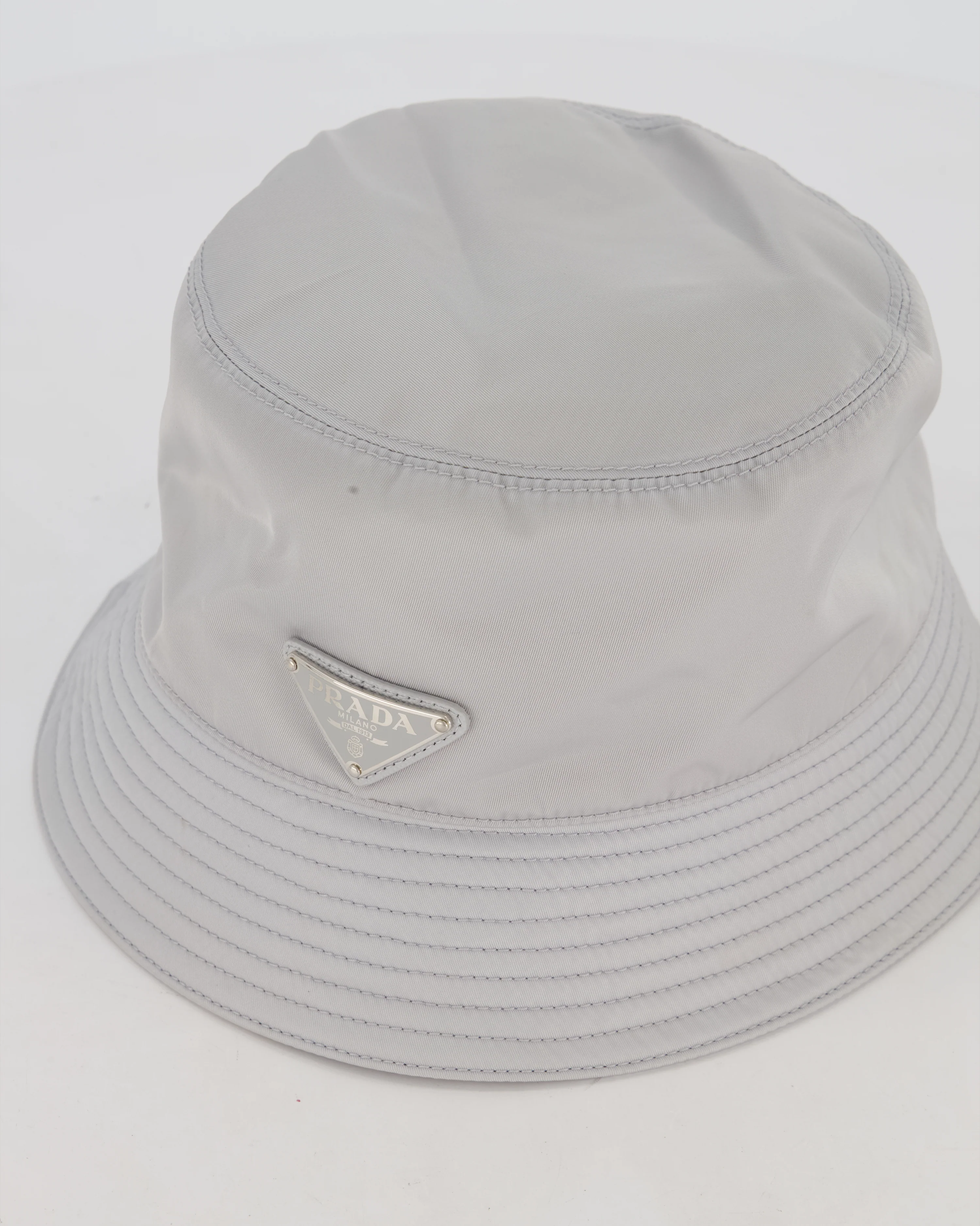 Prada Nylon Bucket Hat in Grey with Triangle Logo Detail RRP £520 - Image 7