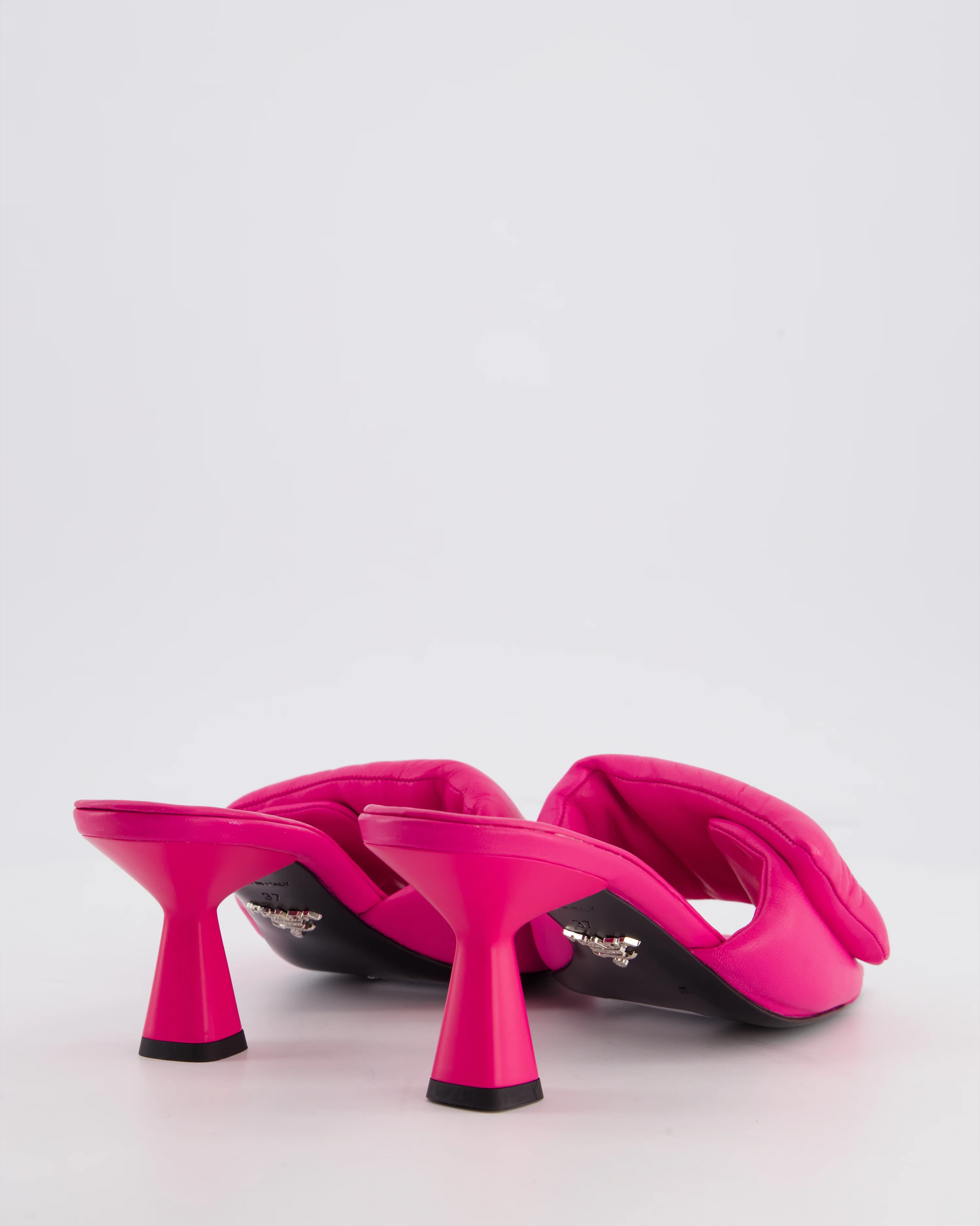 Prada Pink Soft Padded Nappa Leather Mules with Silver Logo Detail Size EU 37 - Image 3