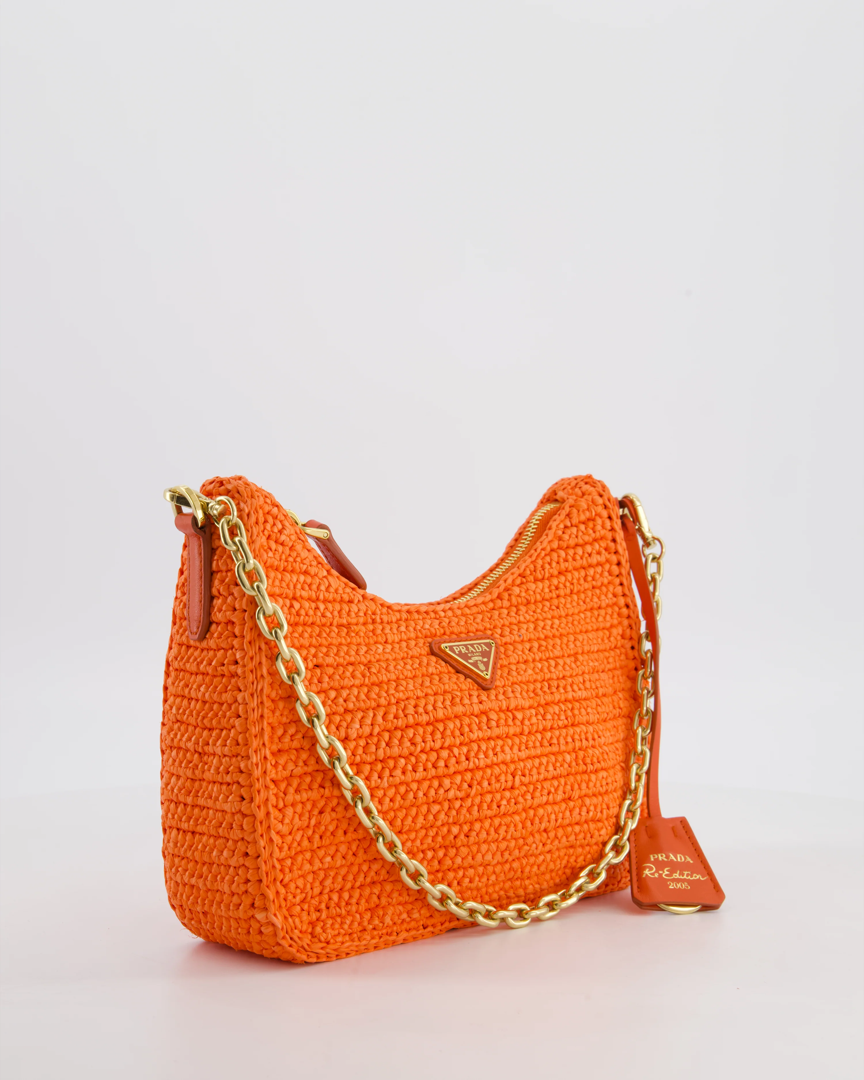 Prada Re-Edition 2005 Cross-body Bag in Orange Raffia with Gold Hardware RRP £1,780 - Image 4