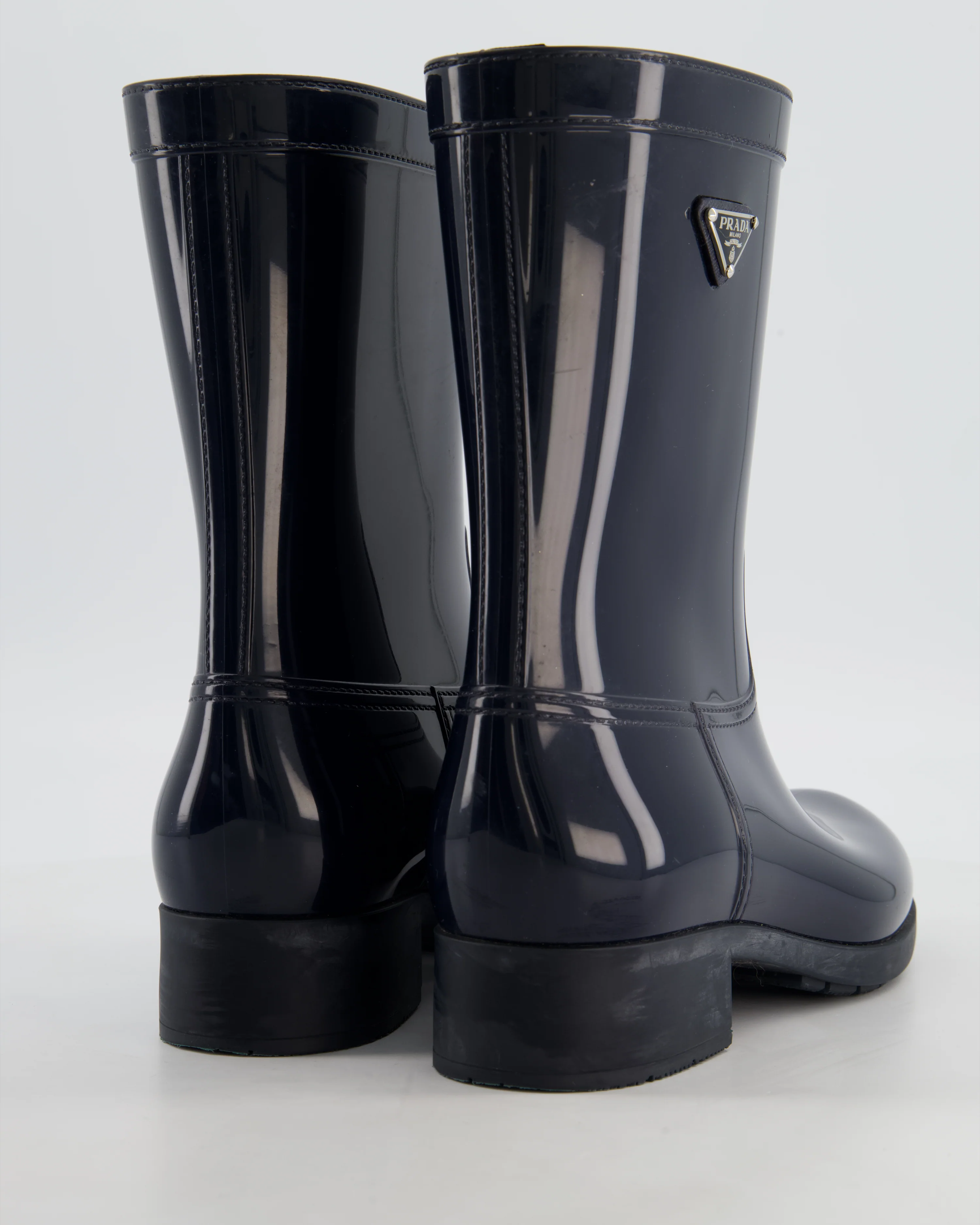 Prada Wellington Navy Rain Boots with Rubber Soles and Triangle Logo on the Side Size EU 40 - Image 3