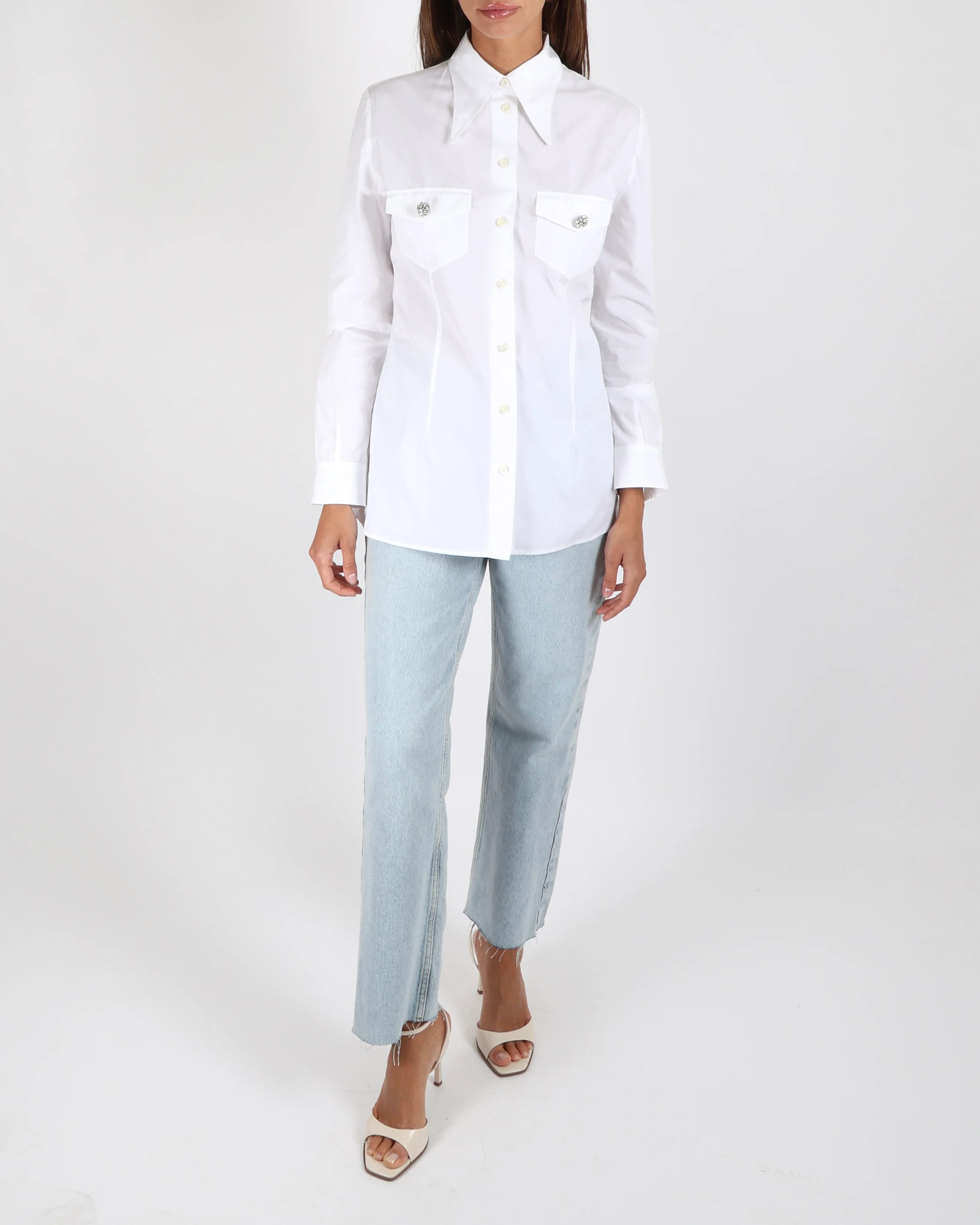 Prada White Button Down Shirt with Crystal Cluster Buttons and Front Pockets Size IT 42 (UK 10) RRP £1,100 - Image 2