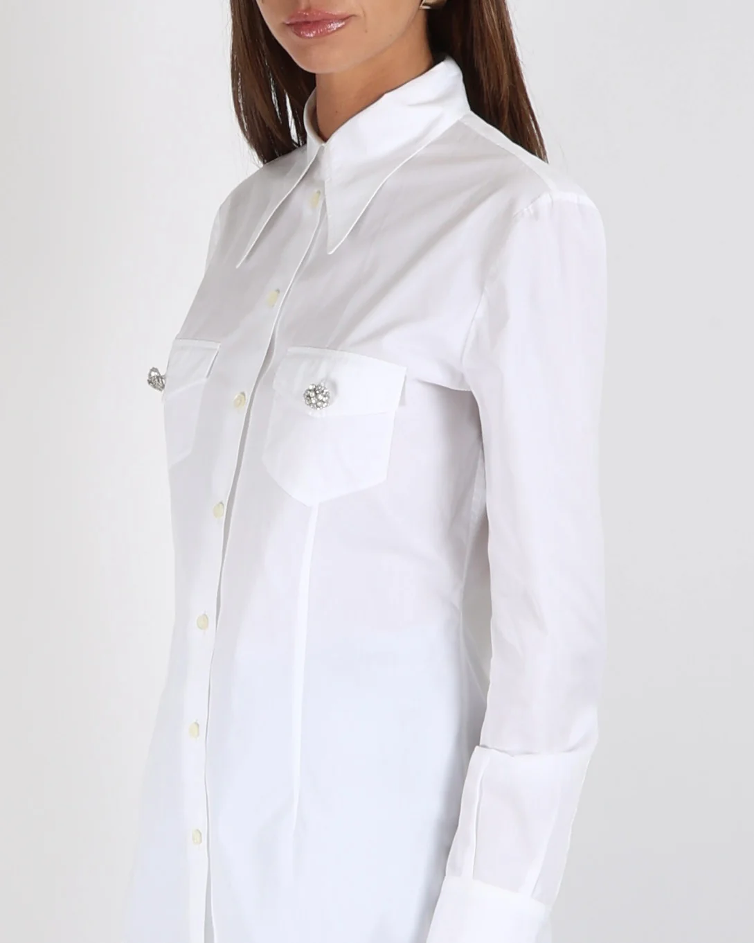 Prada White Button Down Shirt with Crystal Cluster Buttons and Front Pockets Size IT 42 (UK 10) RRP £1,100 - Image 4