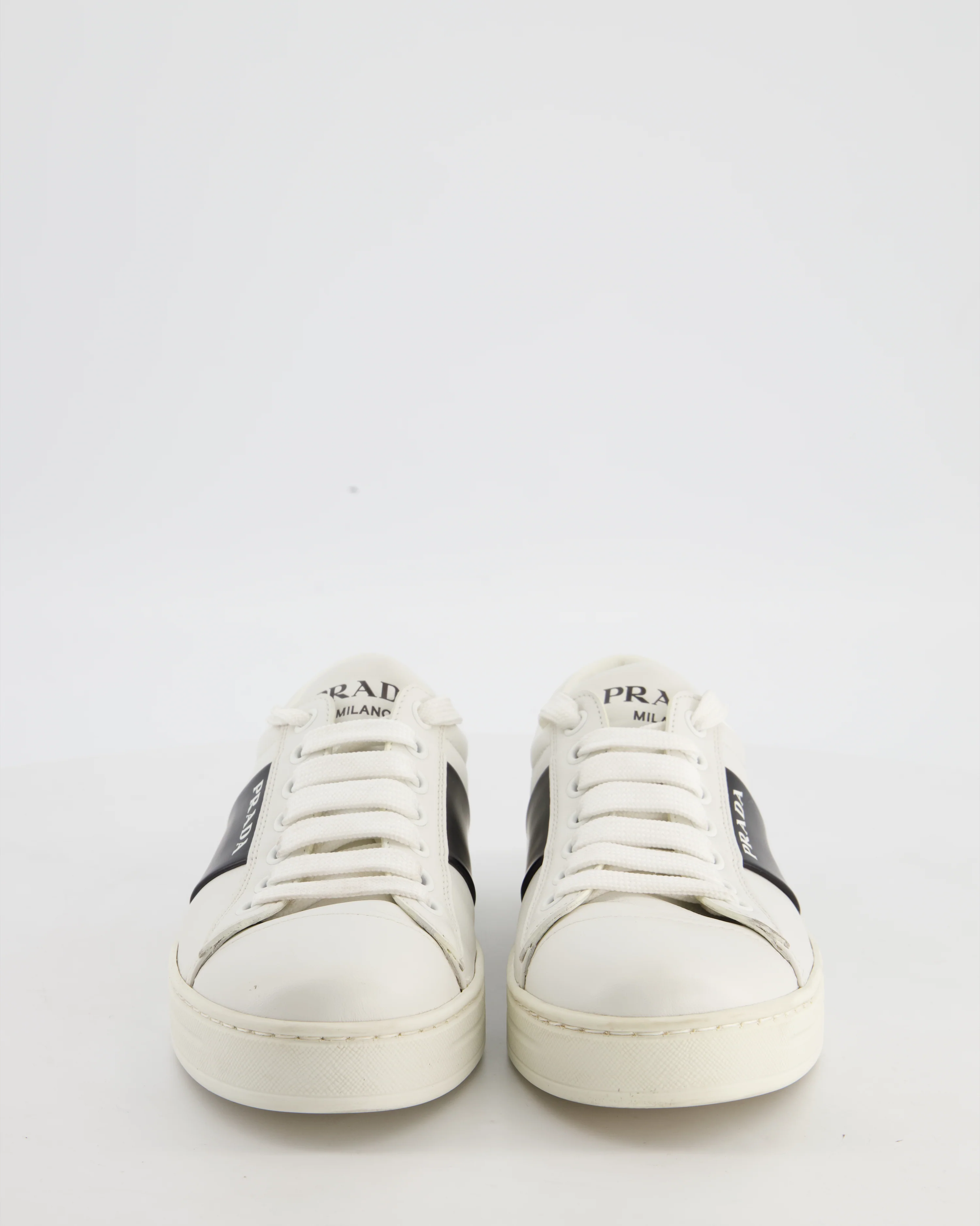 Prada White Laced Leather Trainers with Black Stripe Logo Size EU 36 - Image 3