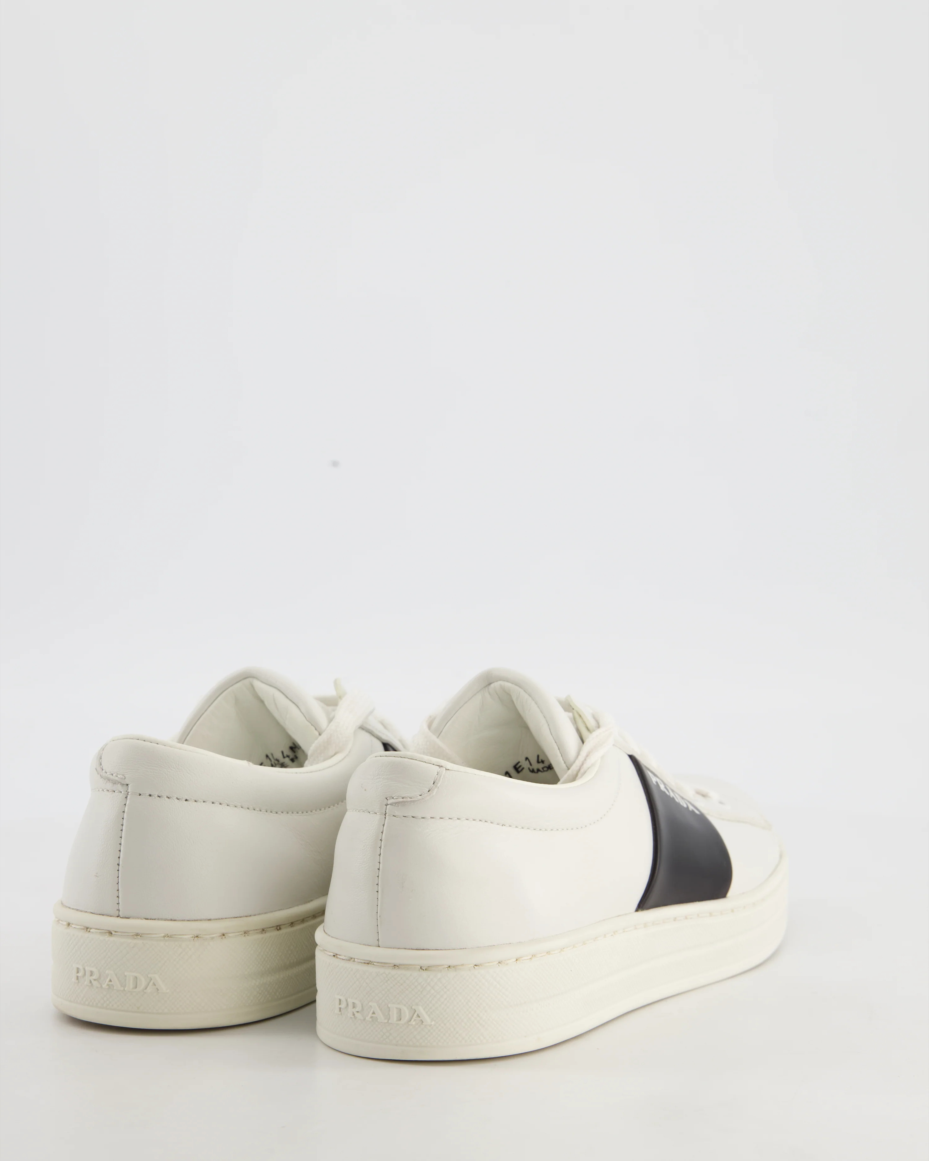 Prada White Laced Leather Trainers with Black Stripe Logo Size EU 36 - Image 4