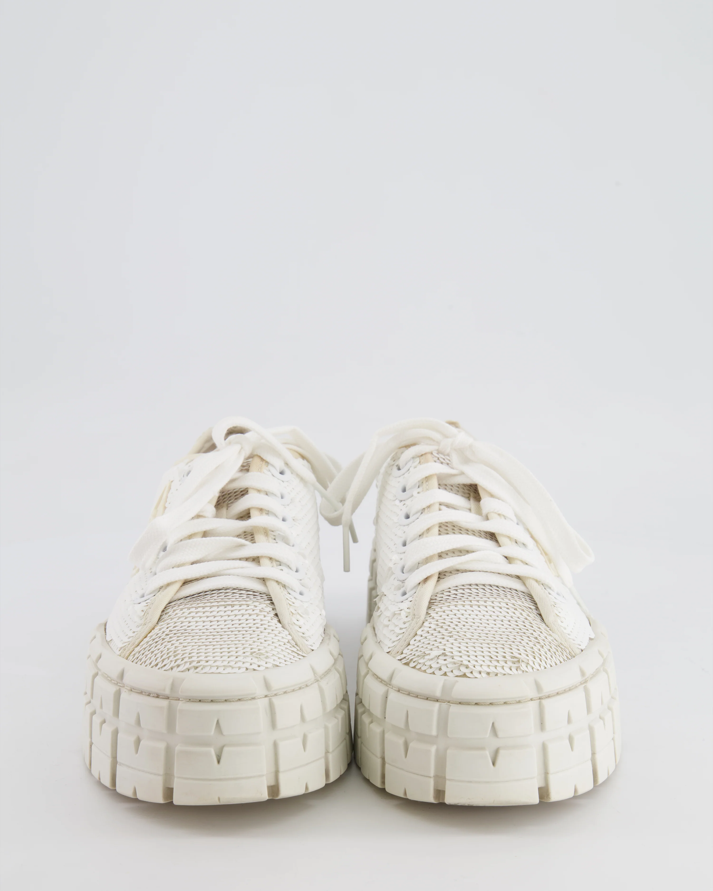 Prada White Sequin Sneakers with Rubber Logo Detail Size EU 39.5 - Image 4