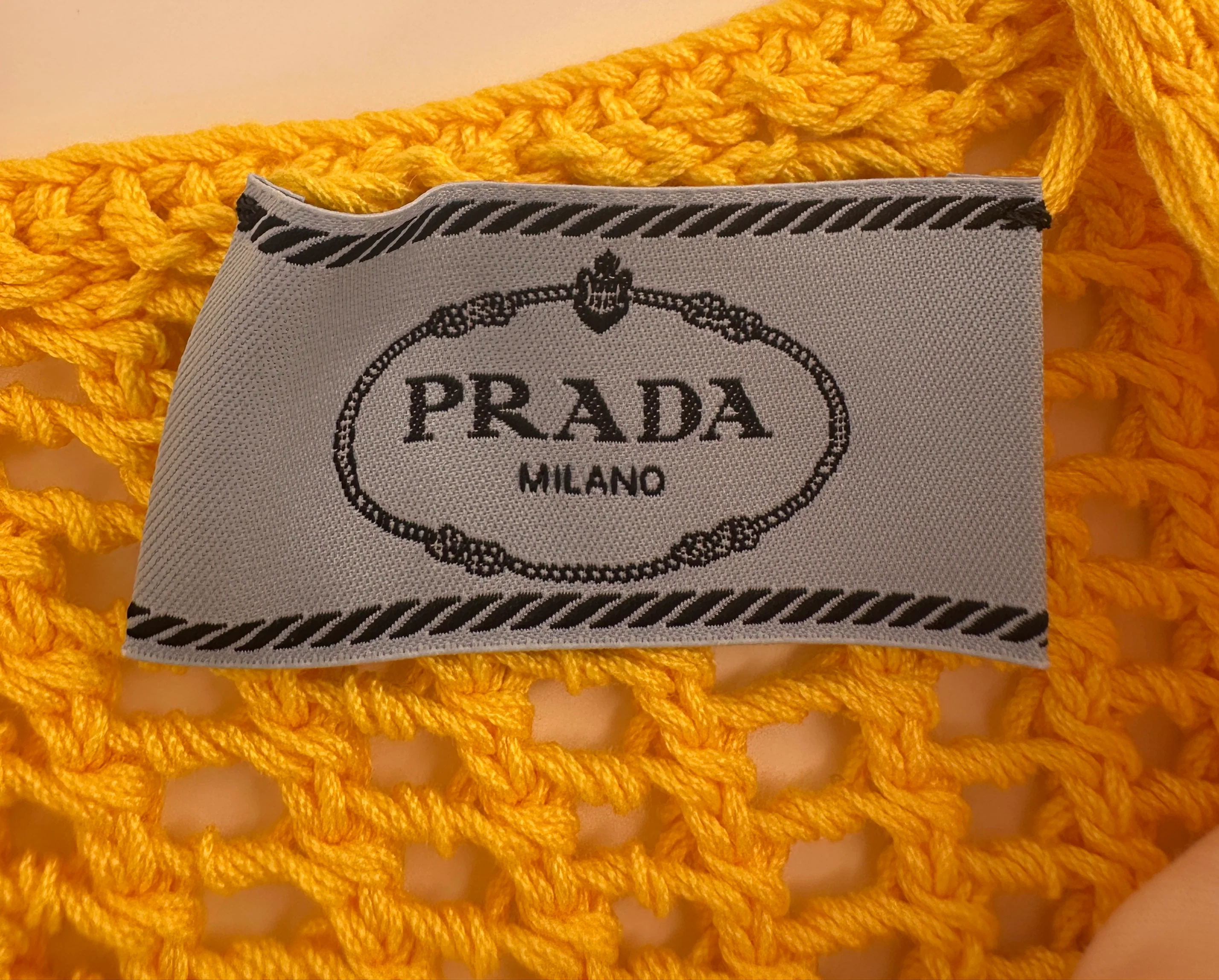 Prada Yellow Crochet Knitted Mini Dress with White Slip Size IT 38 (UK 6) - Image 15