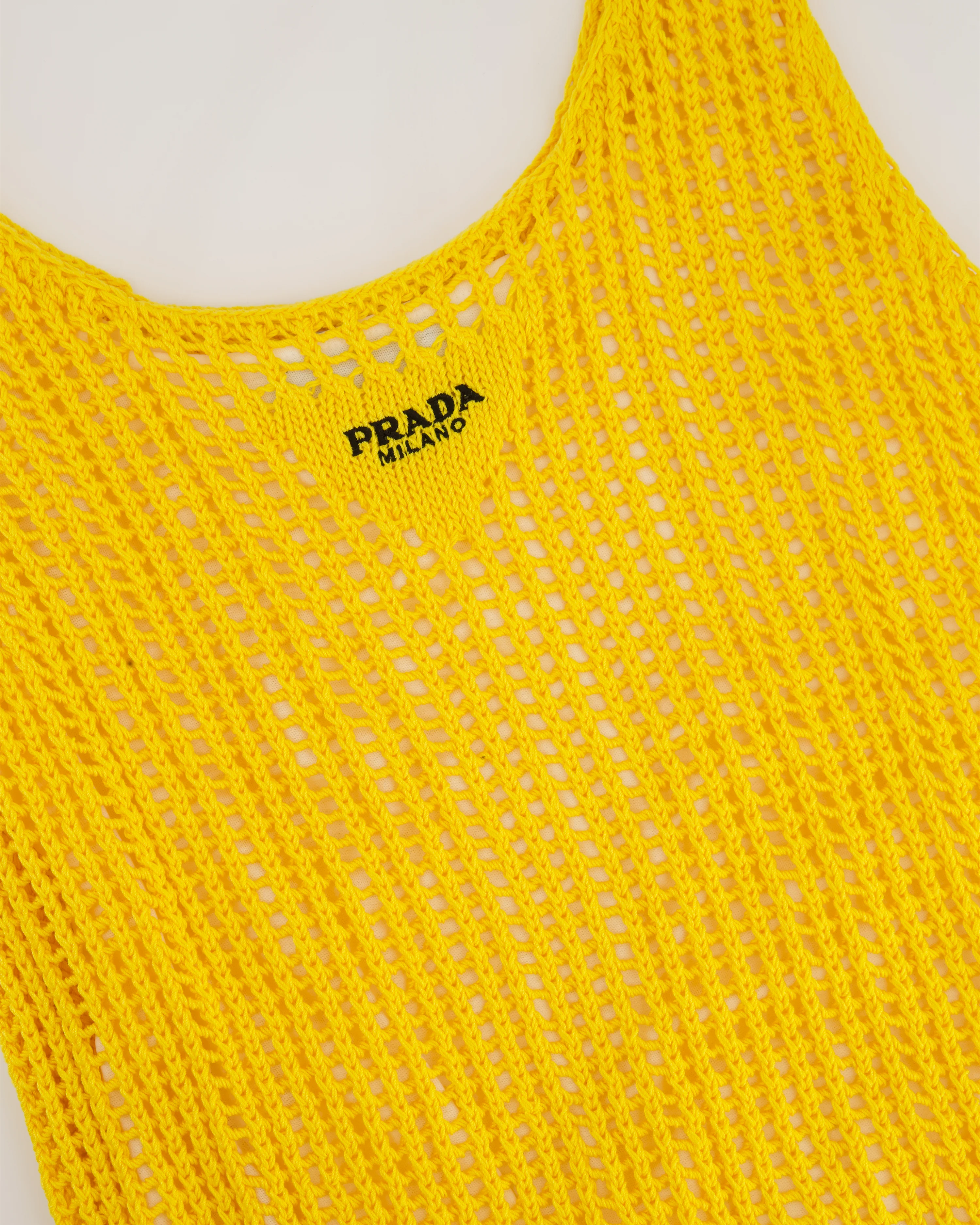 Prada Yellow Crochet Knitted Mini Dress with White Slip Size IT 38 (UK 6) - Image 9