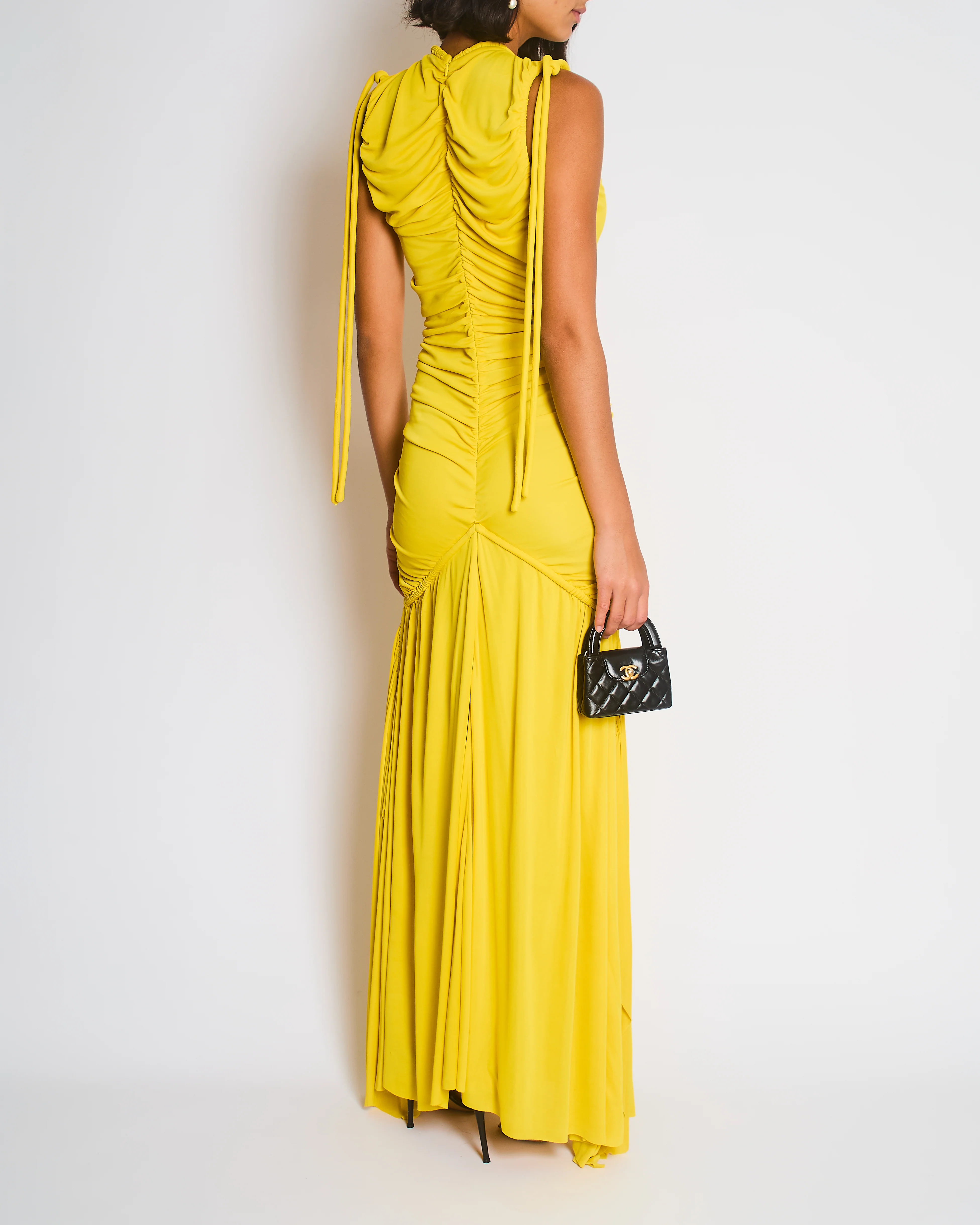 Proenza Schouler Yellow Maxi Dress with Long Shoulder Drawstring Asymmetric Details Size US 4 (UK 8) - Image 2