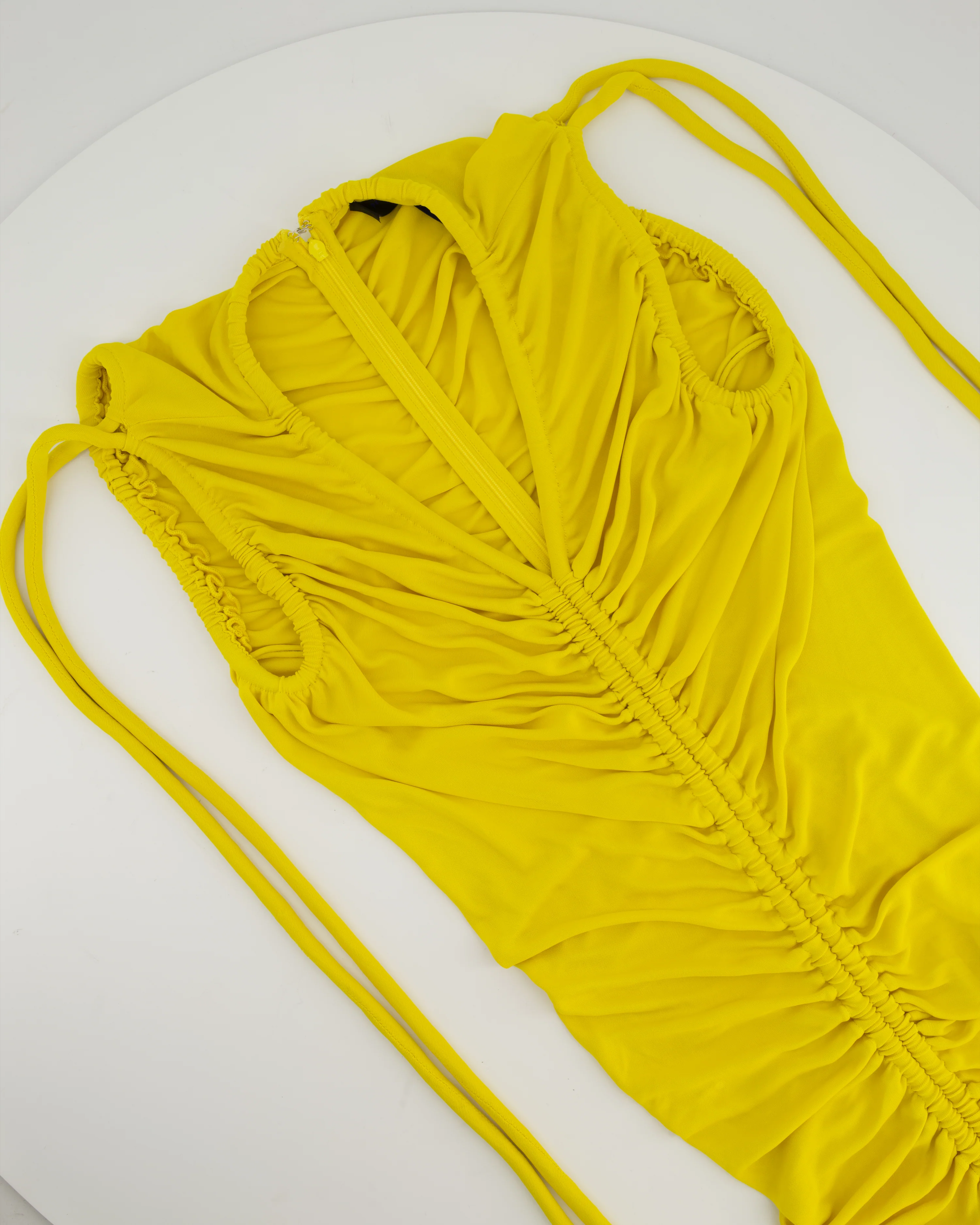 Proenza Schouler Yellow Maxi Dress with Long Shoulder Drawstring Asymmetric Details Size US 4 (UK 8) - Image 6