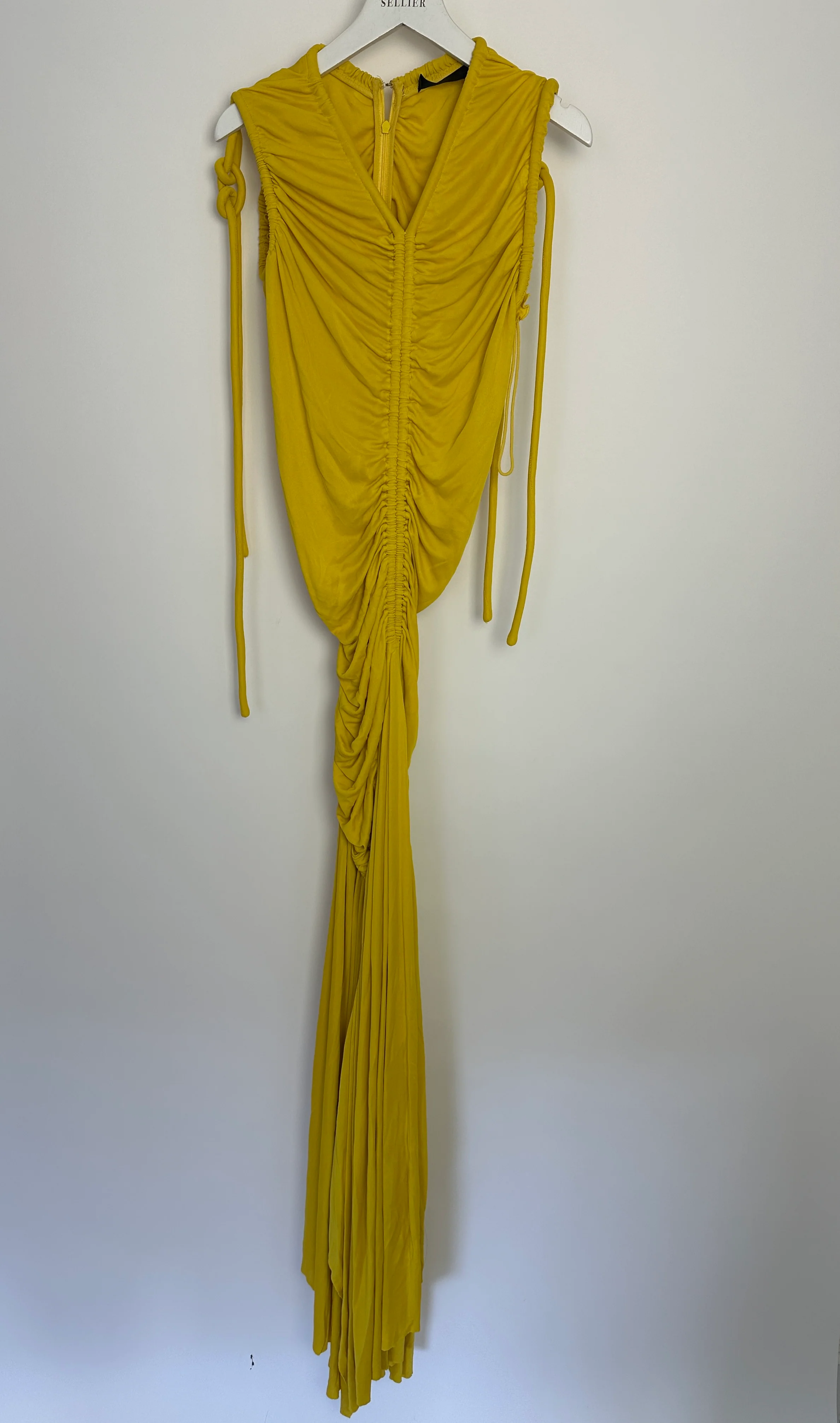 Proenza Schouler Yellow Maxi Dress with Long Shoulder Drawstring Asymmetric Details Size US 4 (UK 8) - Image 9