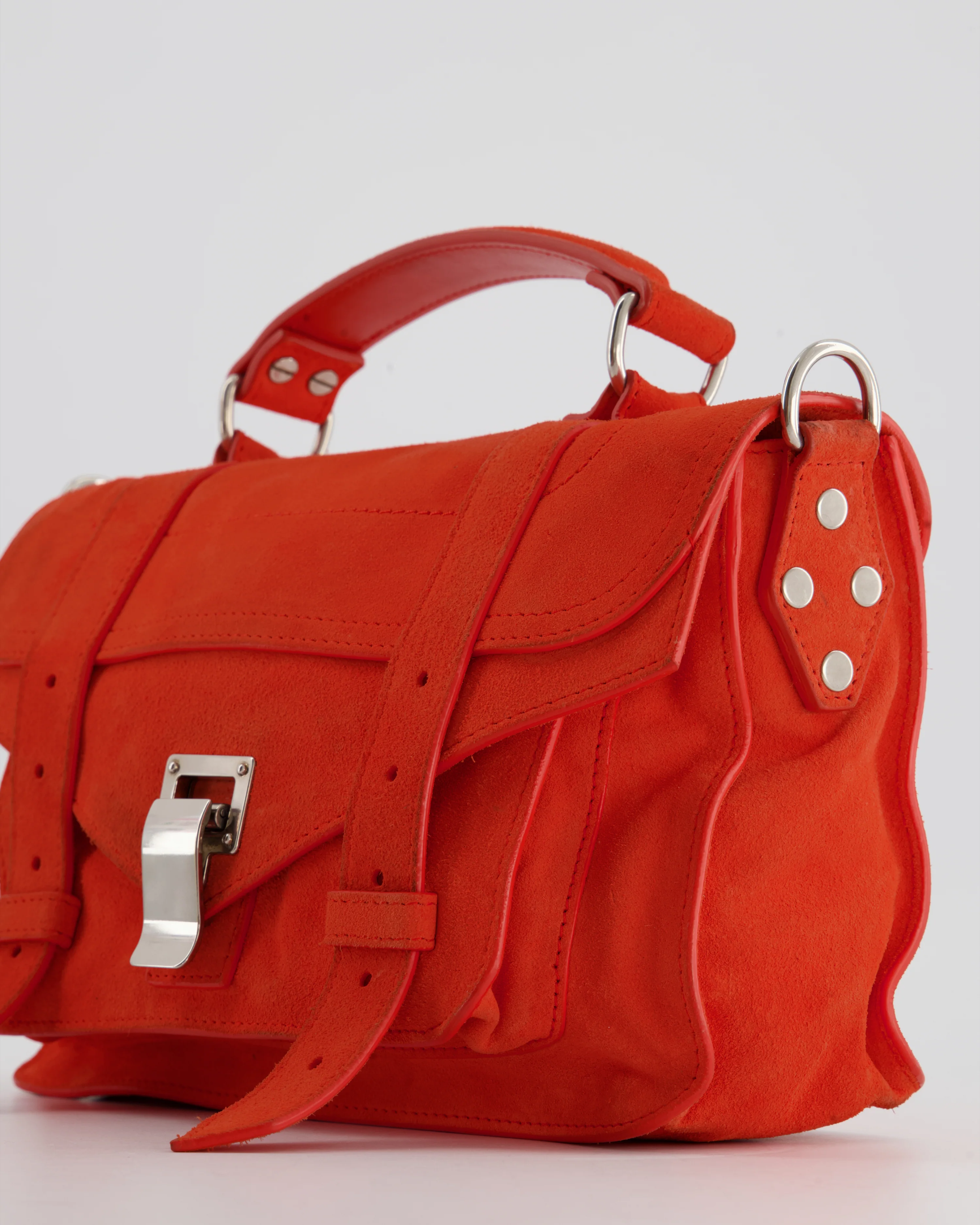 Proenza Schouler Coral Red Suede PS1 Shoulder Bag with Silver Hardware - Image 3
