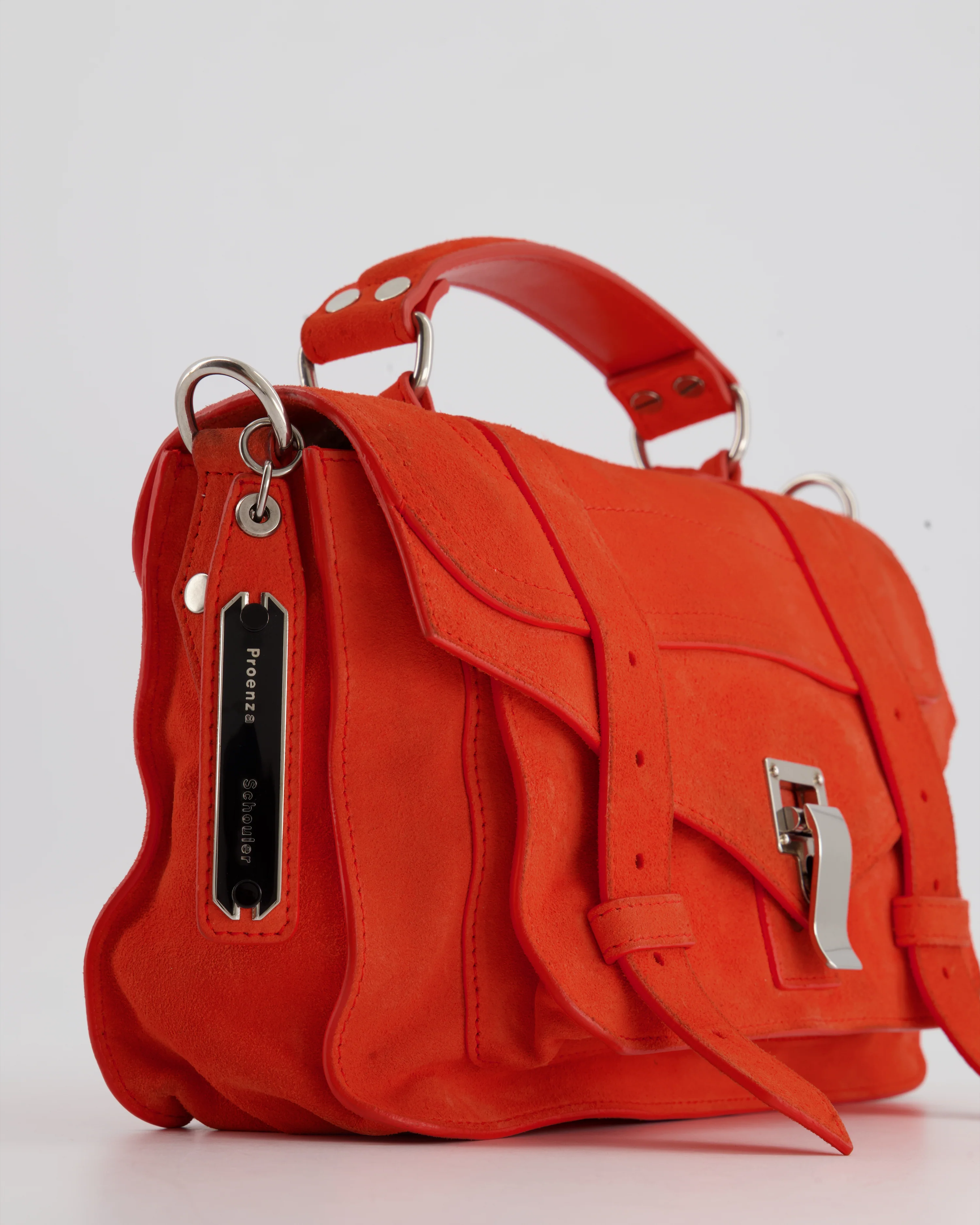 Proenza Schouler Coral Red Suede PS1 Shoulder Bag with Silver Hardware - Image 9